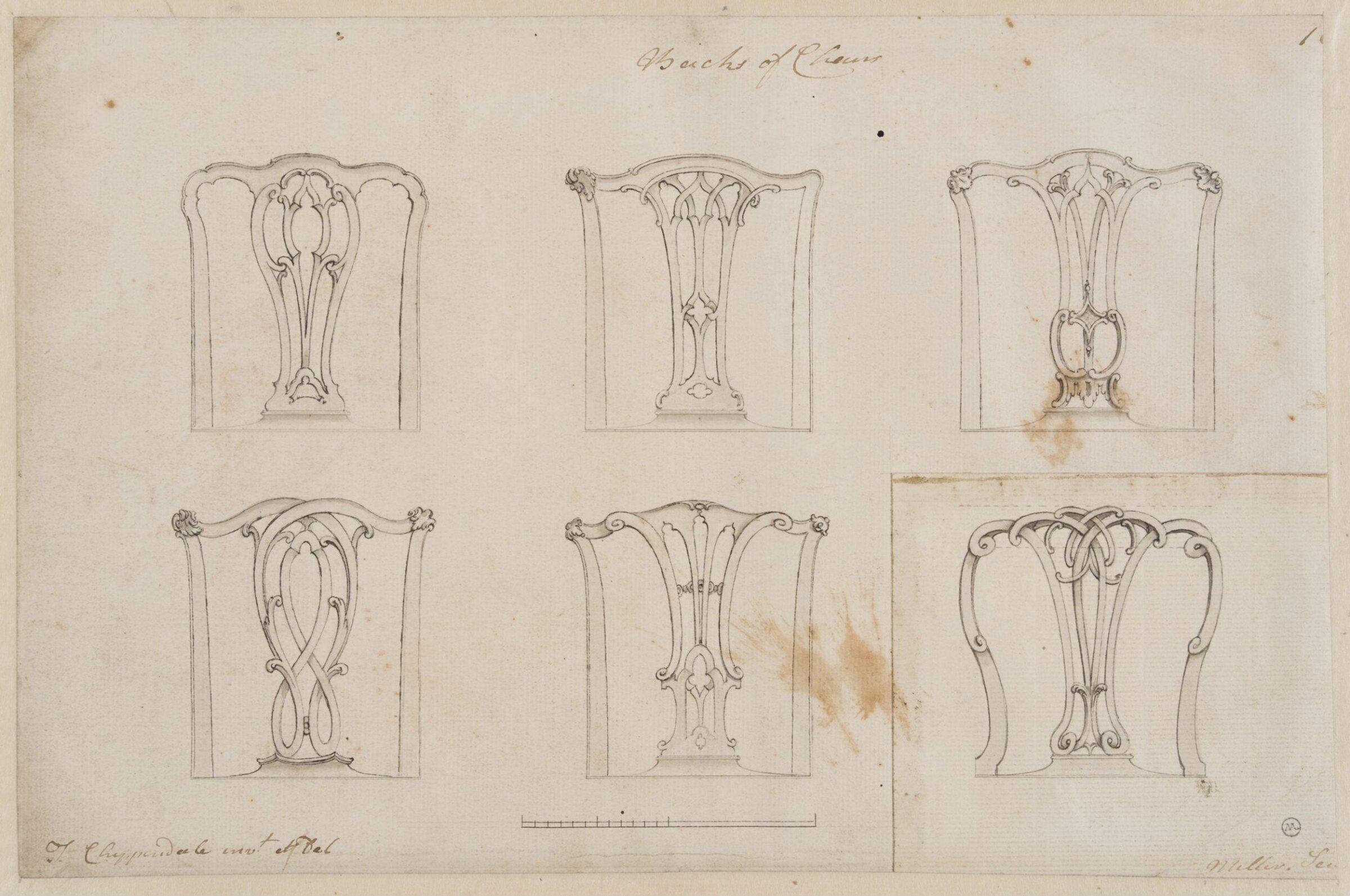 Six designs for ribbon-back chairs which appeared as plate no.16 in The Gentleman and Cabinet-Maker's Director (1762 ed.), Thomas Chippendale, Thomas Chippendale Senior, ca.1752-1762
