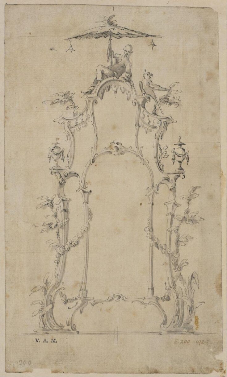 Design for a pier-glass in the chinoiserie style from; A Miscellaneous Collection of Original Designs, made, and for the most part executed, during an extensive Practice of many years in the first line of his Profession, by John Linnell, Upholsterer Carver & Cabinet Maker. Selected from his Portfolios at his Decease, by C. H. Tatham Architect. AD 1800. top image