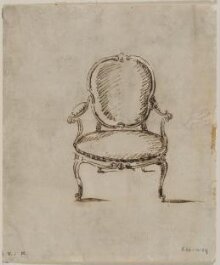 A Design for an Armchair from; A Miscellaneous Collection of Original Designs, made, and for the most part executed, during an extensive Practice of many years in the first line of his Profession, by John Linnell, Upholserer Carver & Cabinet Maker. Selected from his Portfolios at his Decease, by C. H. Tatham Architect. AD 1800. thumbnail 1