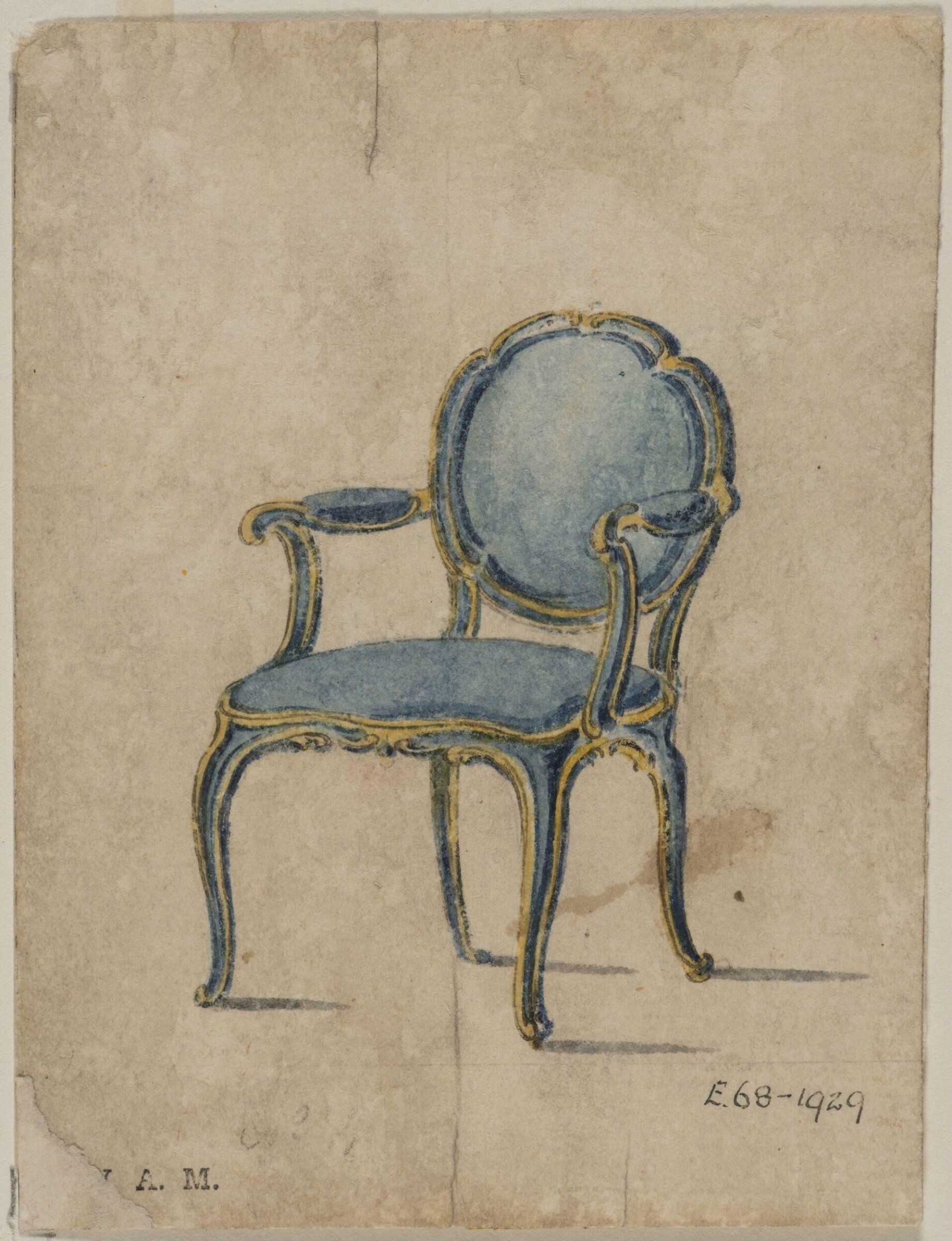 A Design for a Circular-back Armchair from; A Miscellaneous Collection of Original Designs, made, and for the most part executed, during an extensive Practice of many years in the first line of his Profession, by John Linnell, Upholserer Carver & Cabinet Maker. Selected from his Portfolios at his Decease, by C. H. Tatham Architect. AD 1800., John Linnell, late 18th century