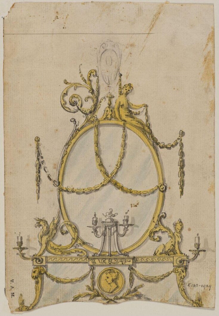 Design for a frame to surmount a sofa in the neoclassical style from; A Miscellaneous Collection of Original Designs, made, and for the most part executed, during an extensive Practice of many years in the first line of his Profession, by John Linnell, Upholsterer Carver & Cabinet Maker. Selected from his Portfolios at his Decease, by C. H. Tatham Architect. AD 1800. top image