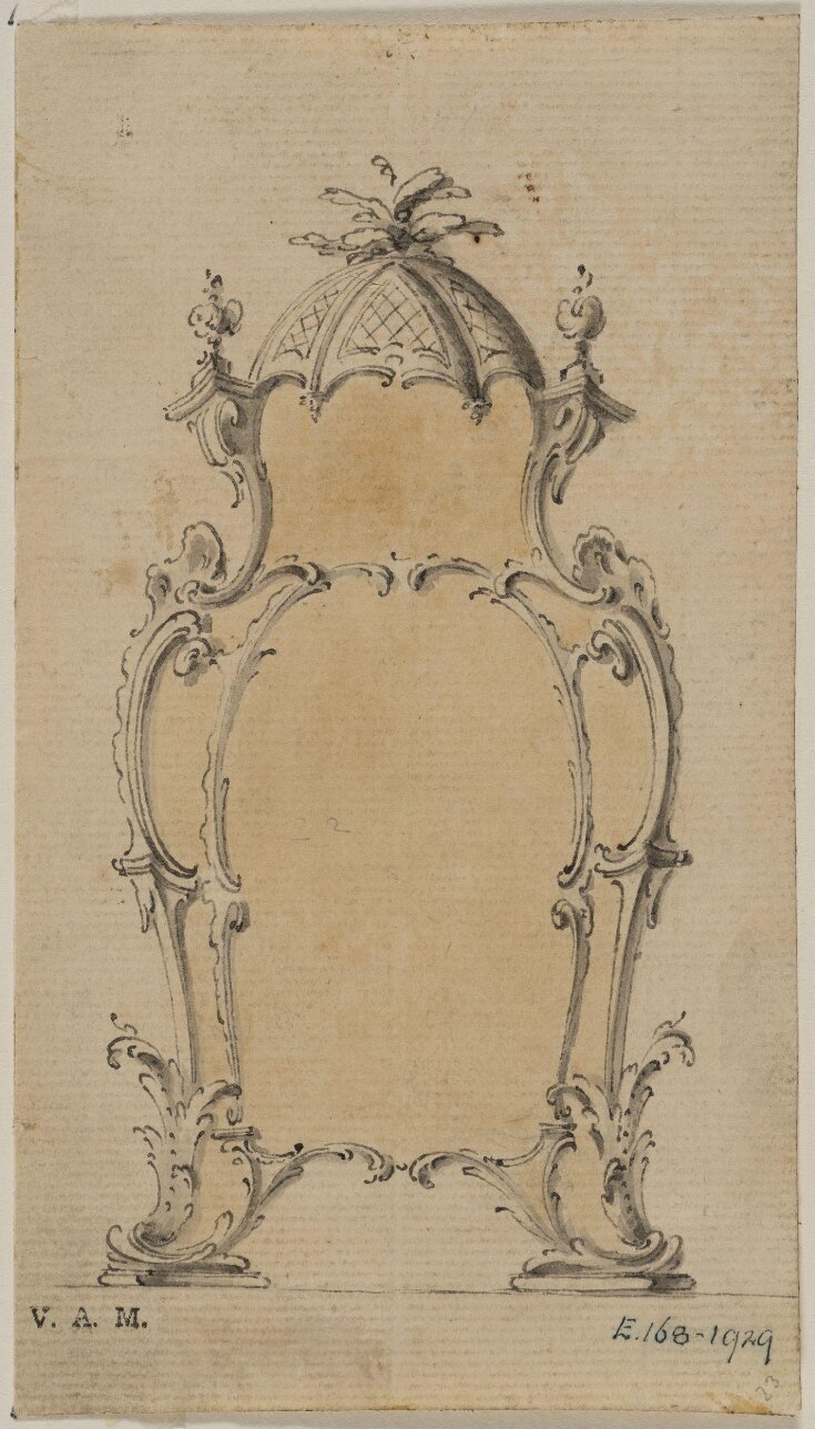 Design for a pier-glass from; A Miscellaneous Collection of Original Designs, made, and for the most part executed, during an extensive Practice of many years in the first line of his Profession, by John Linnell, Upholsterer Carver & Cabinet Maker. Selected from his Portfolios at his Decease, by C. H. Tatham Architect. AD 1800. top image