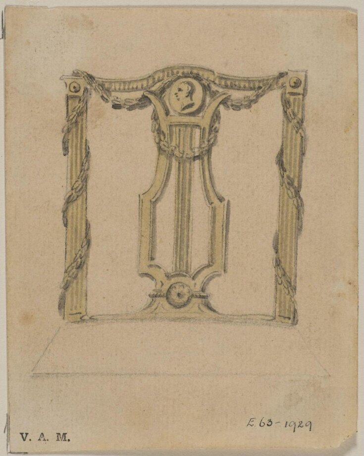 A Design for a Chair Back from; A Miscellaneous Collection of Original Designs, made, and for the most part executed, during an extensive Practice of many years in the first line of his Profession, by John Linnell, Upholserer Carver & Cabinet Maker. Selected from his Portfolios at his Decease, by C. H. Tatham Architect. AD 1800. top image