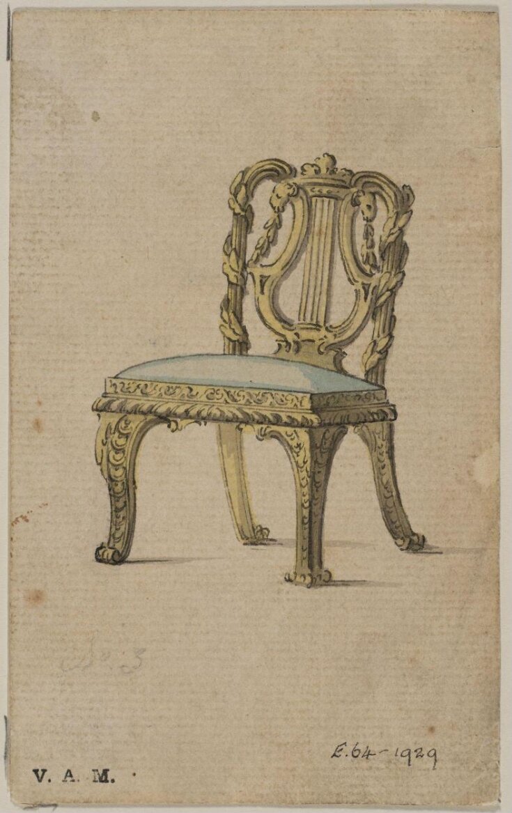 A Design for a Chair from; A Miscellaneous Collection of Original Designs, made, and for the most part executed, during an extensive Practice of many years in the first line of his Profession, by John Linnell, Upholserer Carver & Cabinet Maker. Selected from his Portfolios at his Decease, by C. H. Tatham Architect. AD 1800. top image