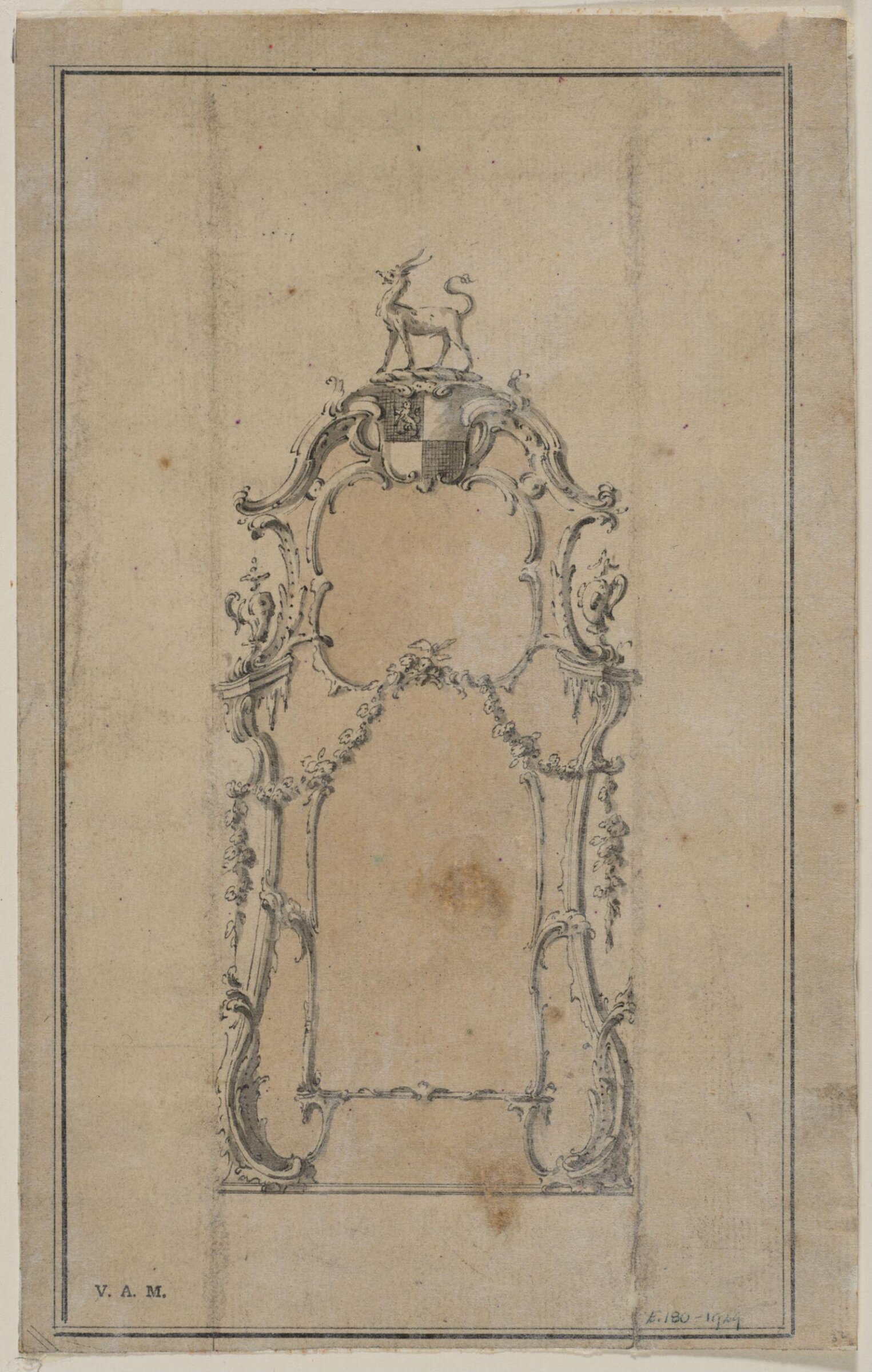 Design for a pier-glass from; A Miscellaneous Collection of Original Designs, made, and for the most part executed, during an extensive Practice of many years in the first line of his Profession, by John Linnell, Upholsterer Carver & Cabinet Maker. Selected from his Portfolios at his Decease, by C. H. Tatham Architect. AD 1800., John Linnell, late 18th century