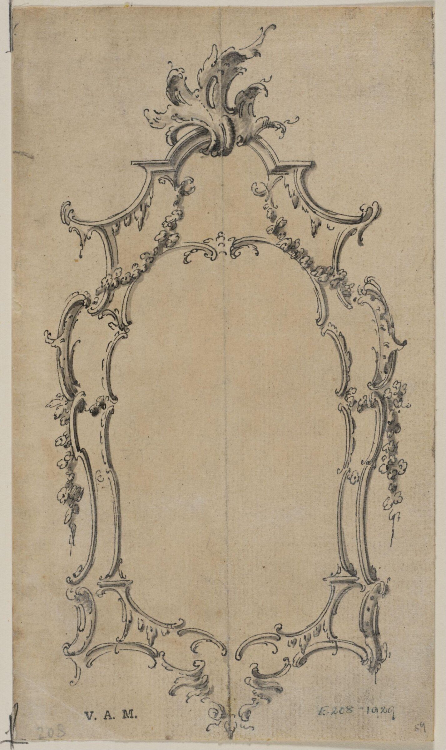 Design for a pier-glass from; A Miscellaneous Collection of Original Designs, made, and for the most part executed, during an extensive Practice of many years in the first line of his Profession, by John Linnell, Upholsterer Carver & Cabinet Maker. Selected from his Portfolios at his Decease, by C. H. Tatham Architect. AD 1800., John Linnell, late 18th century