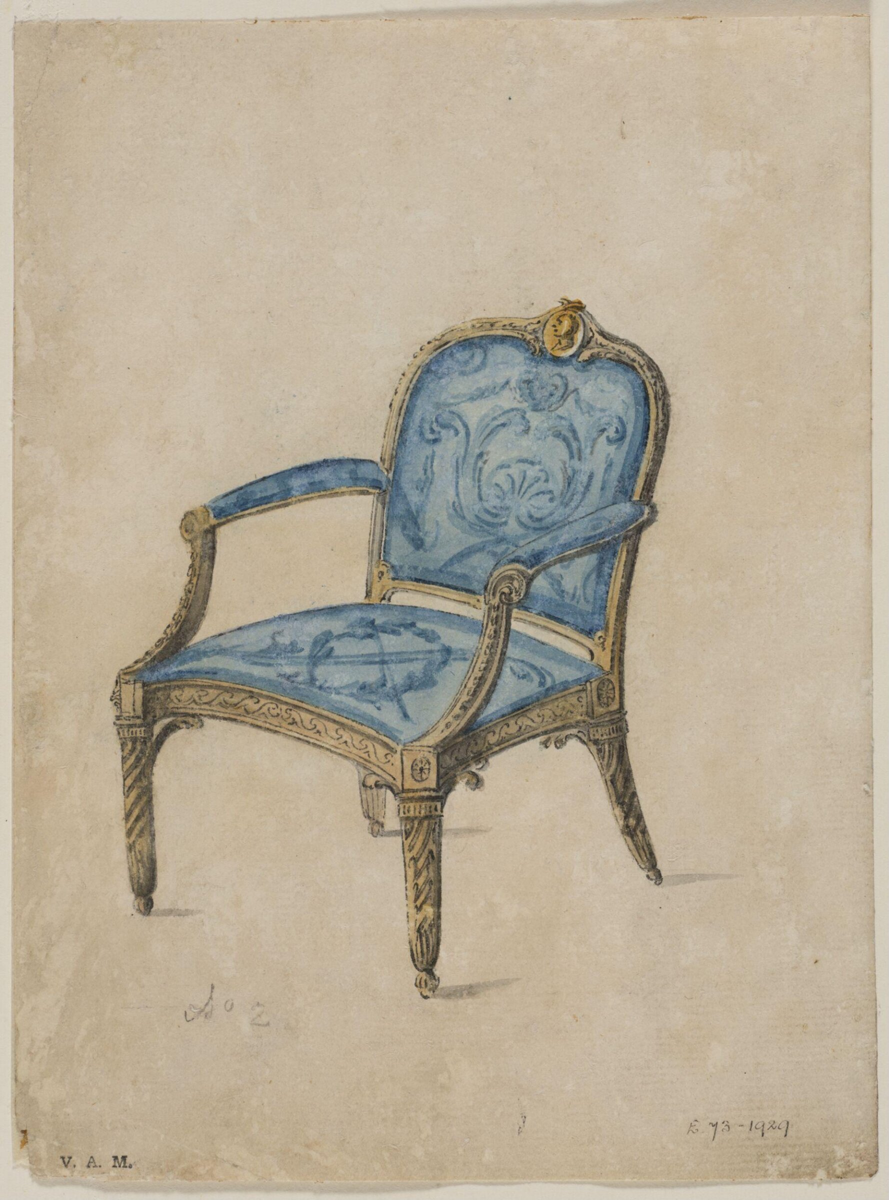 Design for an armchair from; A Miscellaneous Collection of Original Designs, made, and for the most part executed, during an extensive Practice of many years in the first line of his Profession, by John Linnell, Upholserer Carver & Cabinet Maker. Selected from his Portfolios at his Decease, by C. H. Tatham Architect. AD 1800., John Linnell, ca.1768-1770