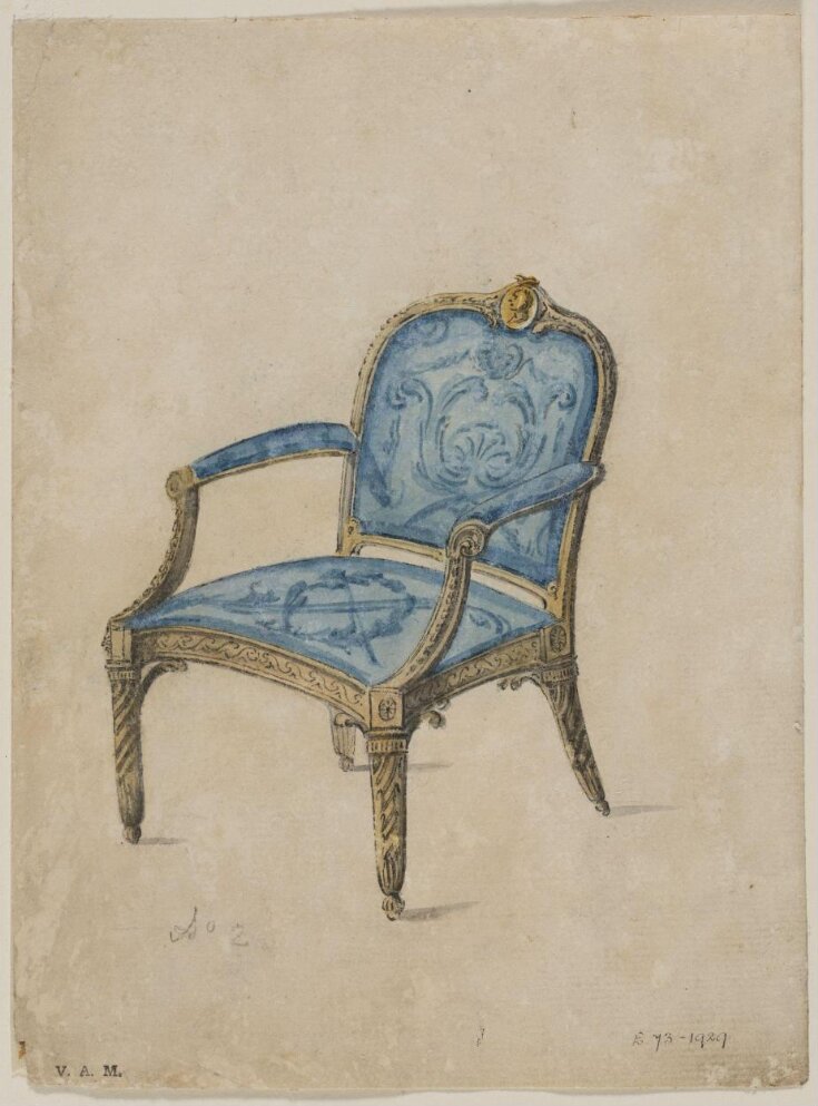 Design for an armchair from; A Miscellaneous Collection of Original Designs, made, and for the most part executed, during an extensive Practice of many years in the first line of his Profession, by John Linnell, Upholserer Carver & Cabinet Maker. Selected from his Portfolios at his Decease, by C. H. Tatham Architect. AD 1800. top image