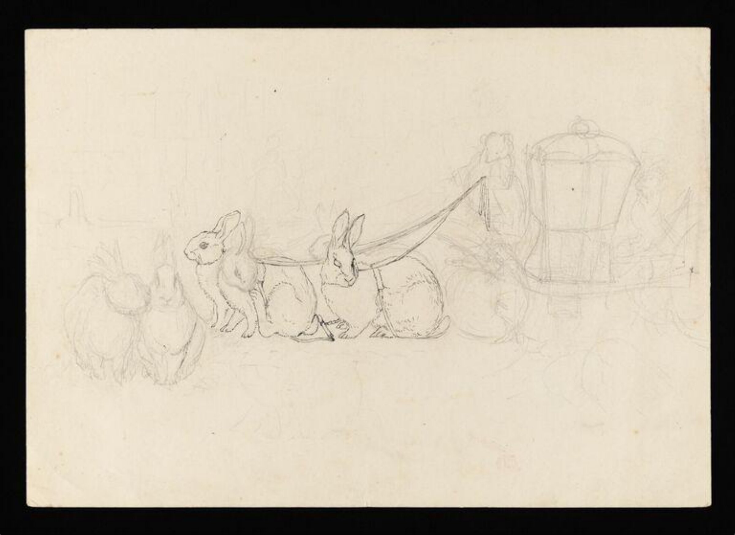 Cinderella's coach drawn by three pairs of rabbits, Beatrix Potter, ca.1890s