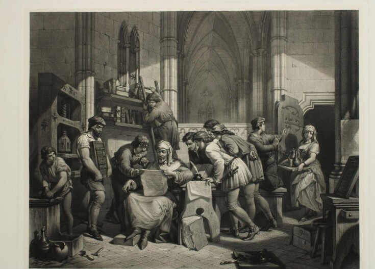 The Caxton Memorial: Caxton examining the First Proof Sheet from his Printing Press in Westminster Abbey top image