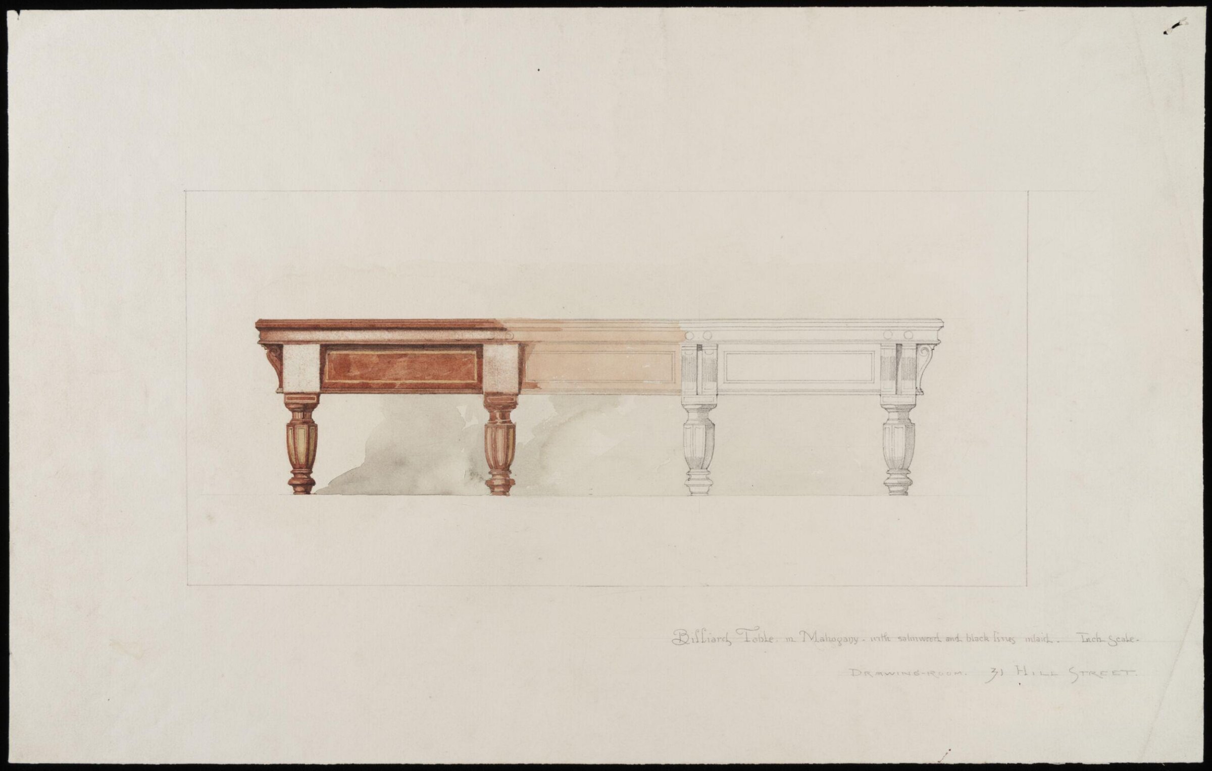 Design for a billiard table, John Dibblee Crace, ca. 1860-1900
