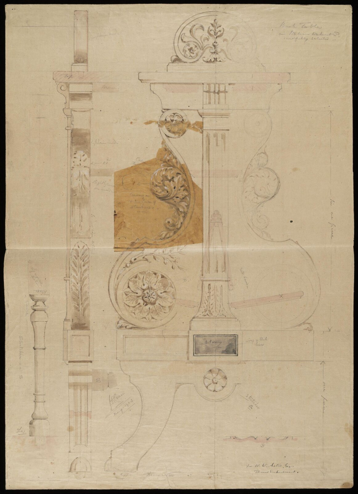 Design for a book table, John Dibblee Crace, May 1903