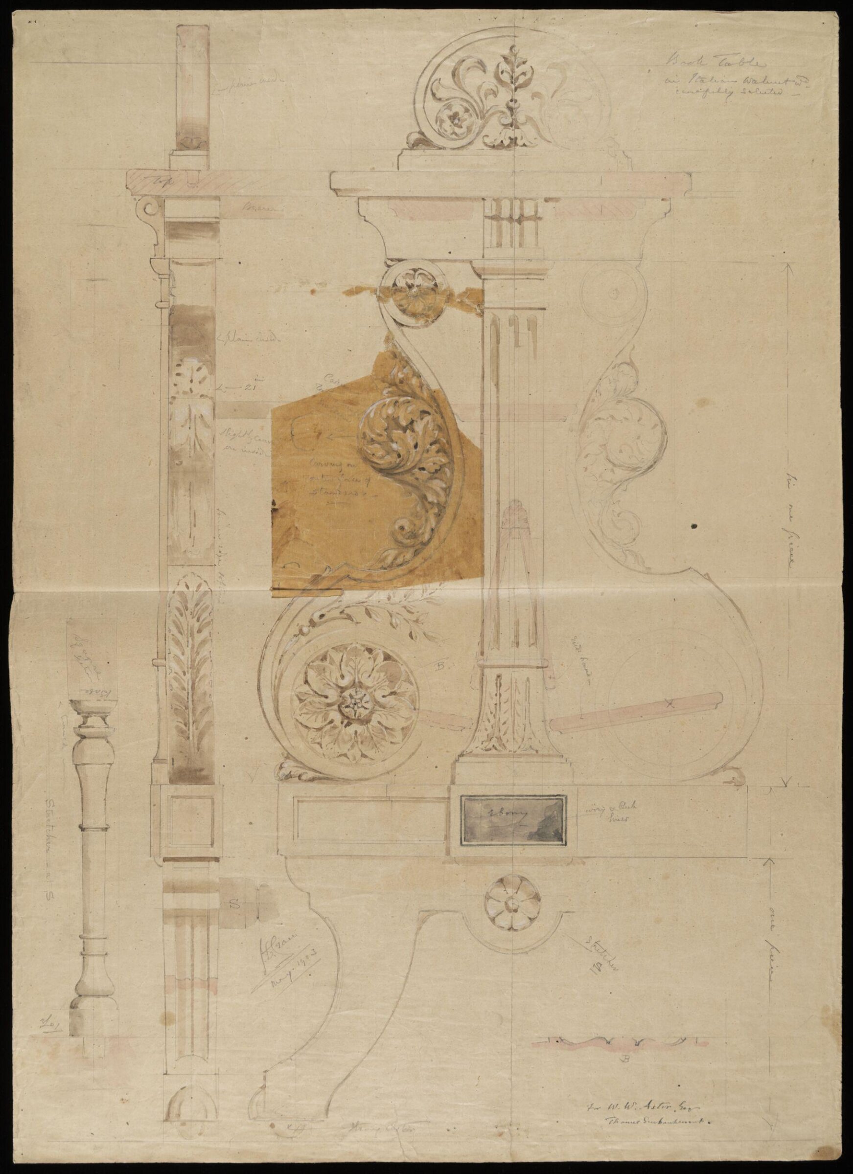 Design for a book table, John Dibblee Crace, May 1903