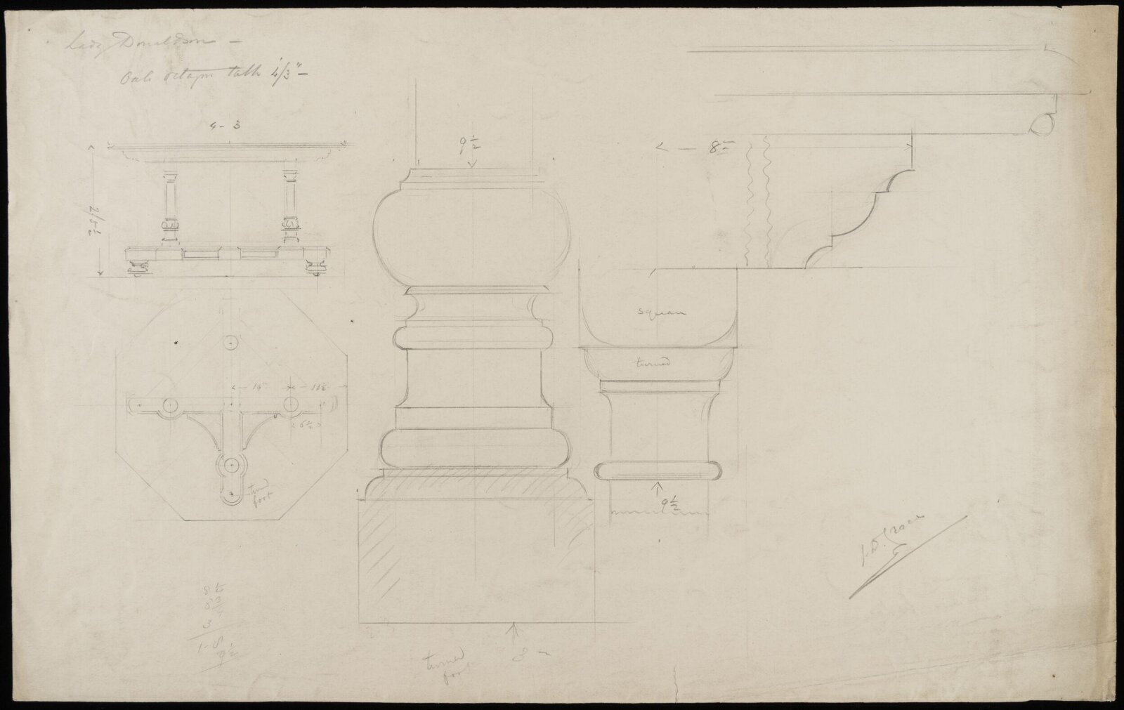 Design for an octagon table, John Dibblee Crace, late 19th century