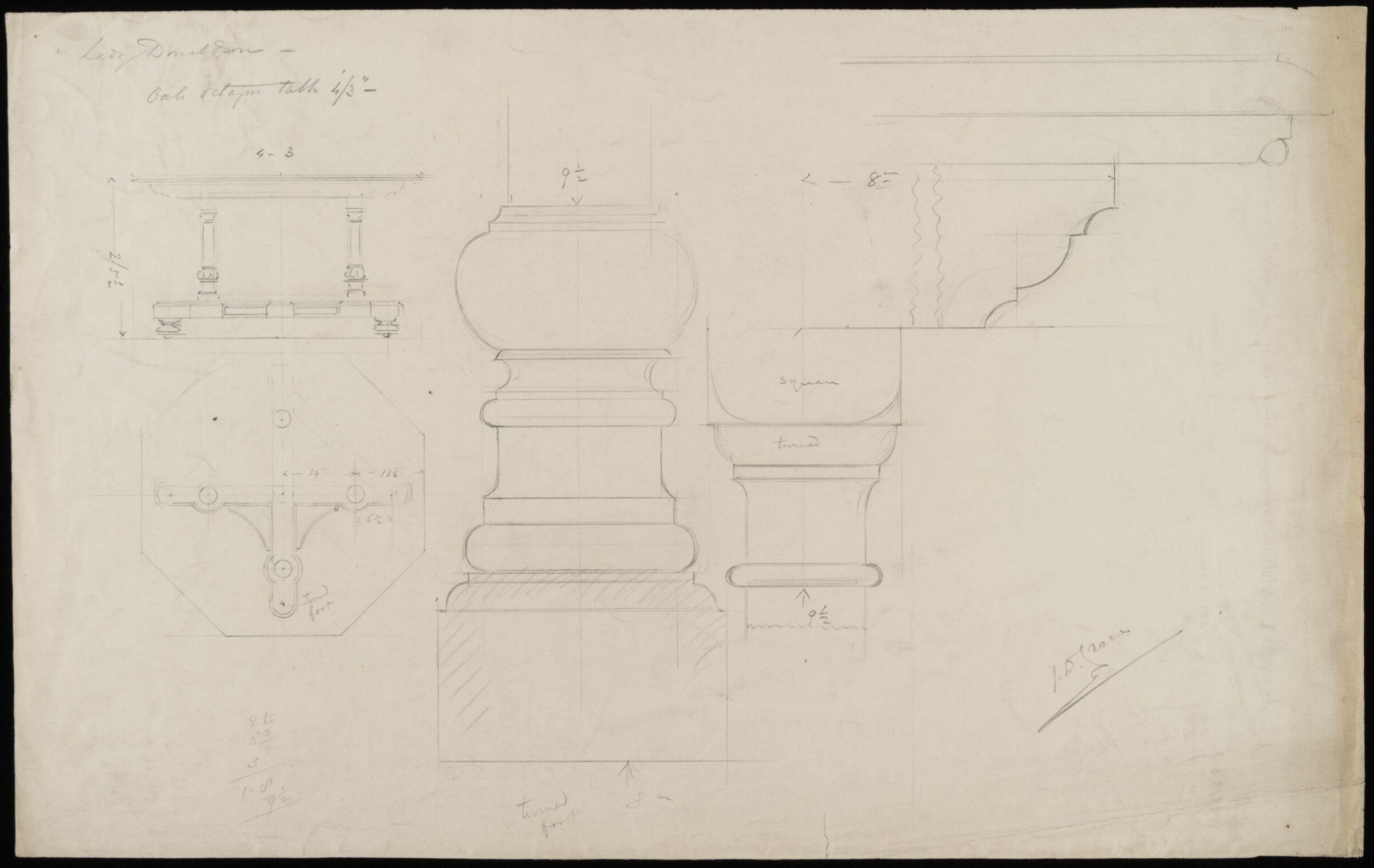 Design for an octagon table, John Dibblee Crace, late 19th century