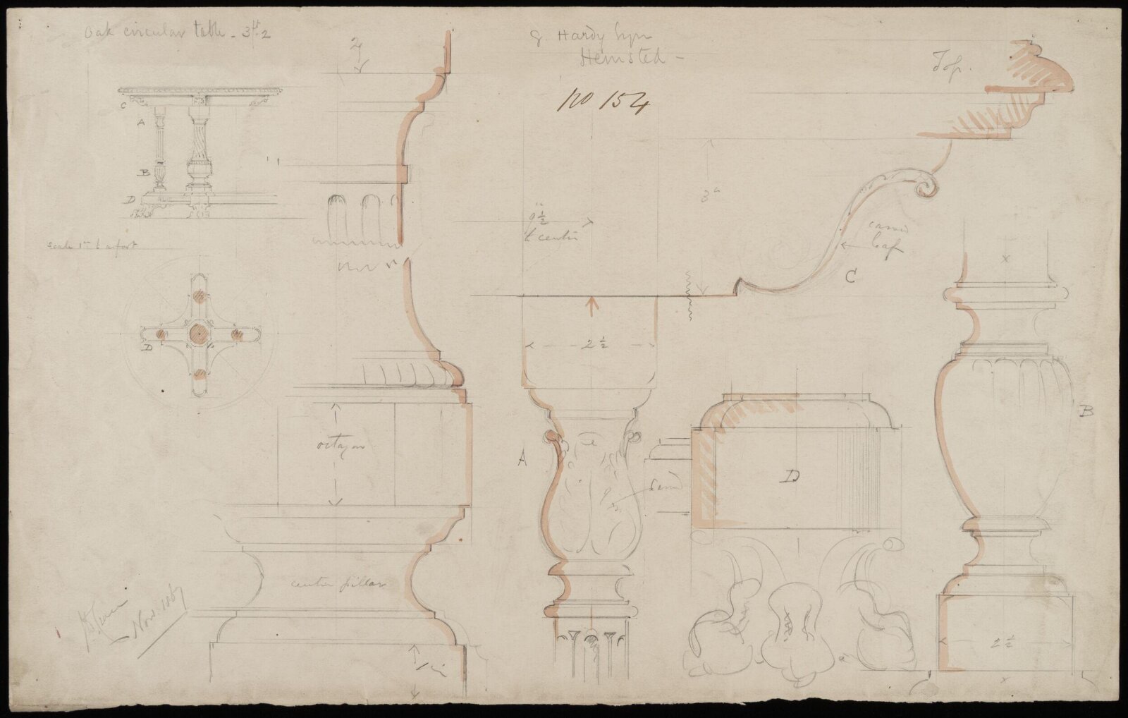 Design for a circular table, John Dibblee Crace, November 1867
