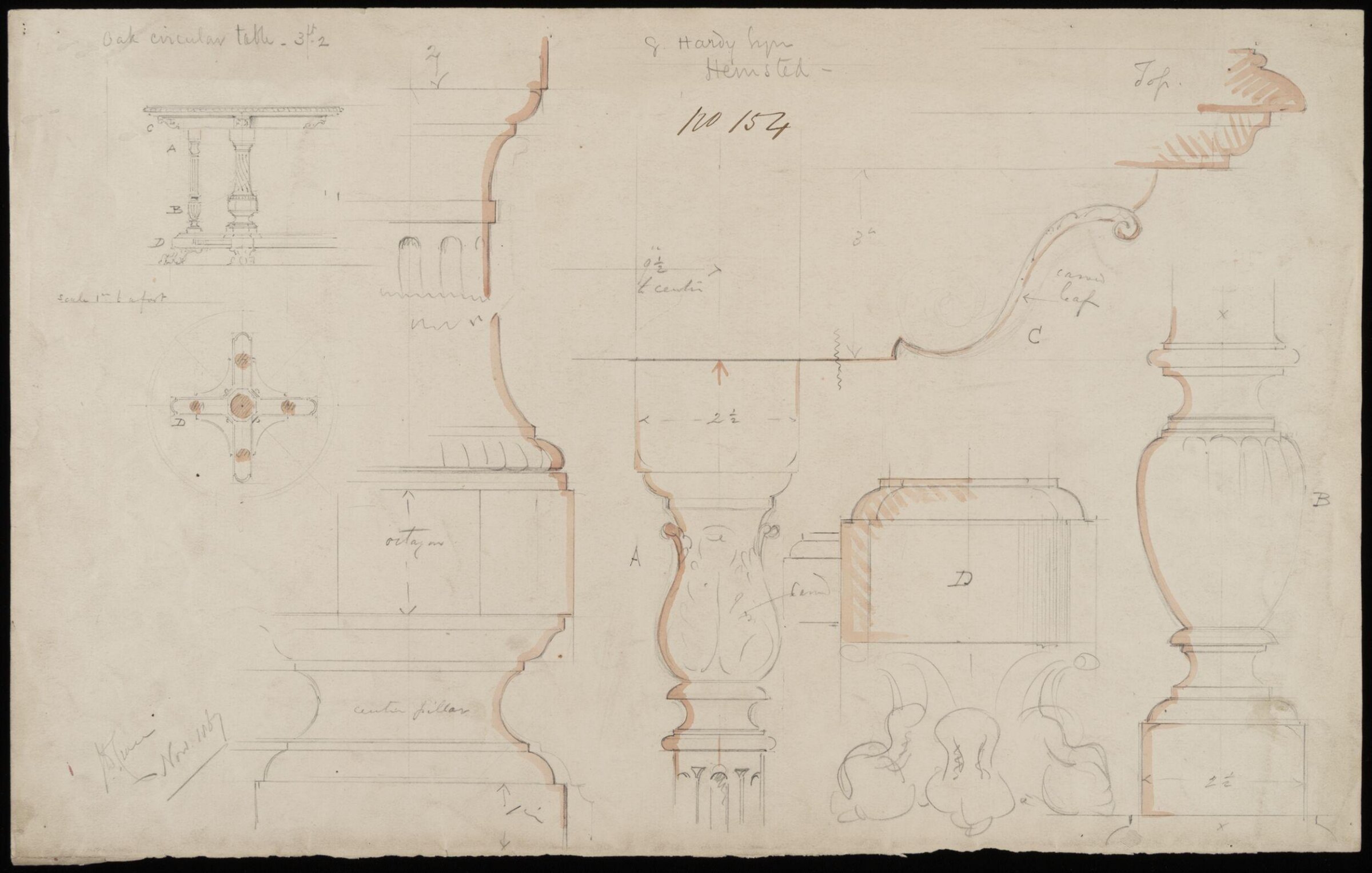 Design for a circular table, John Dibblee Crace, November 1867