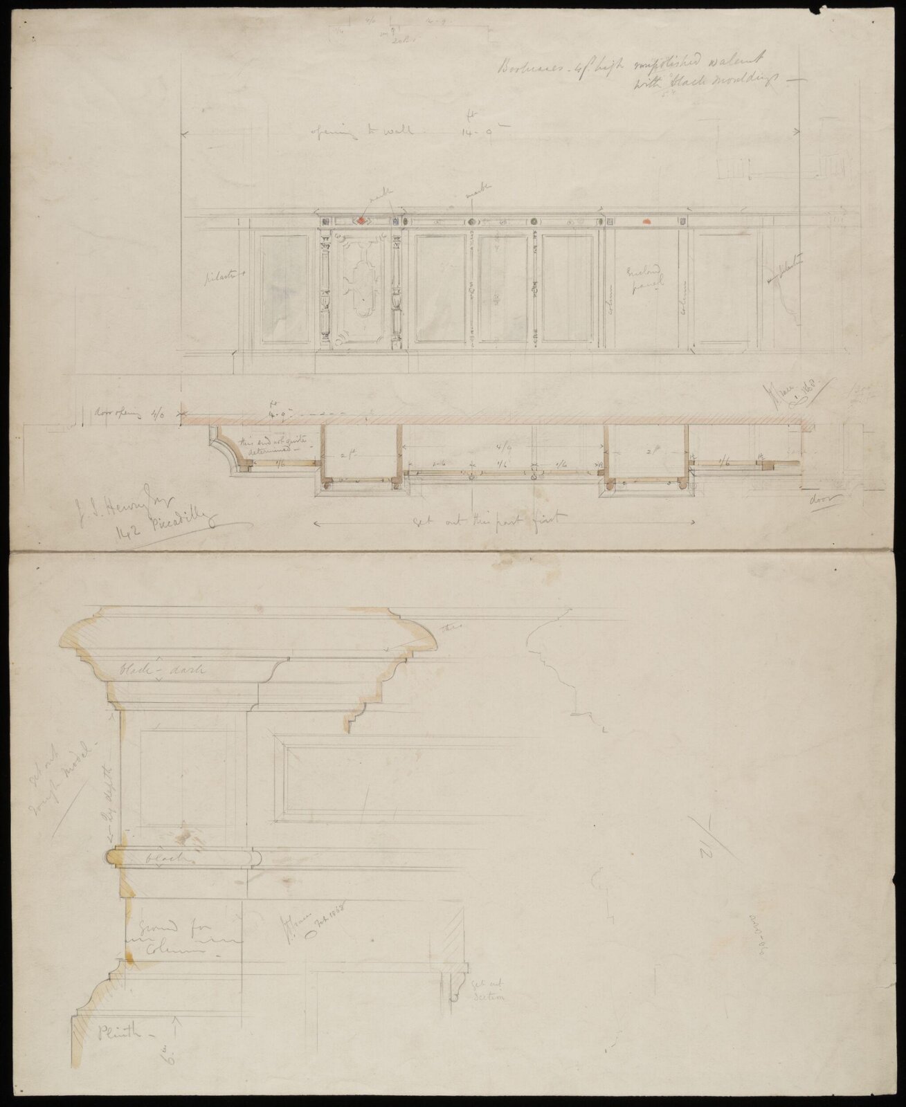 Design for bookcases, John Dibblee Crace, 1868