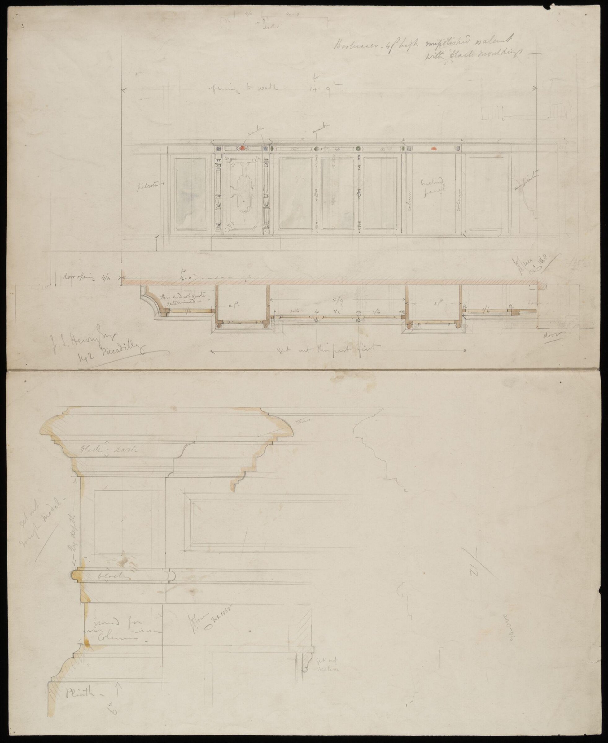 Design for bookcases, John Dibblee Crace, 1868