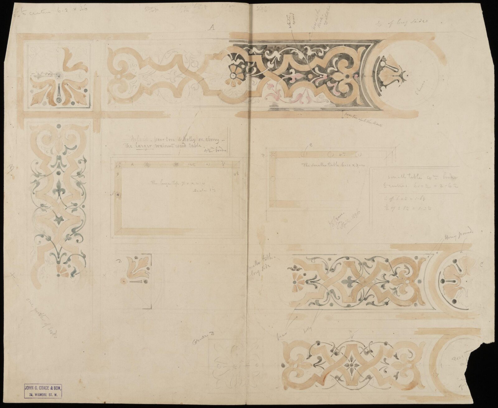 Design for inlay tables, John Dibblee Crace, April 1896