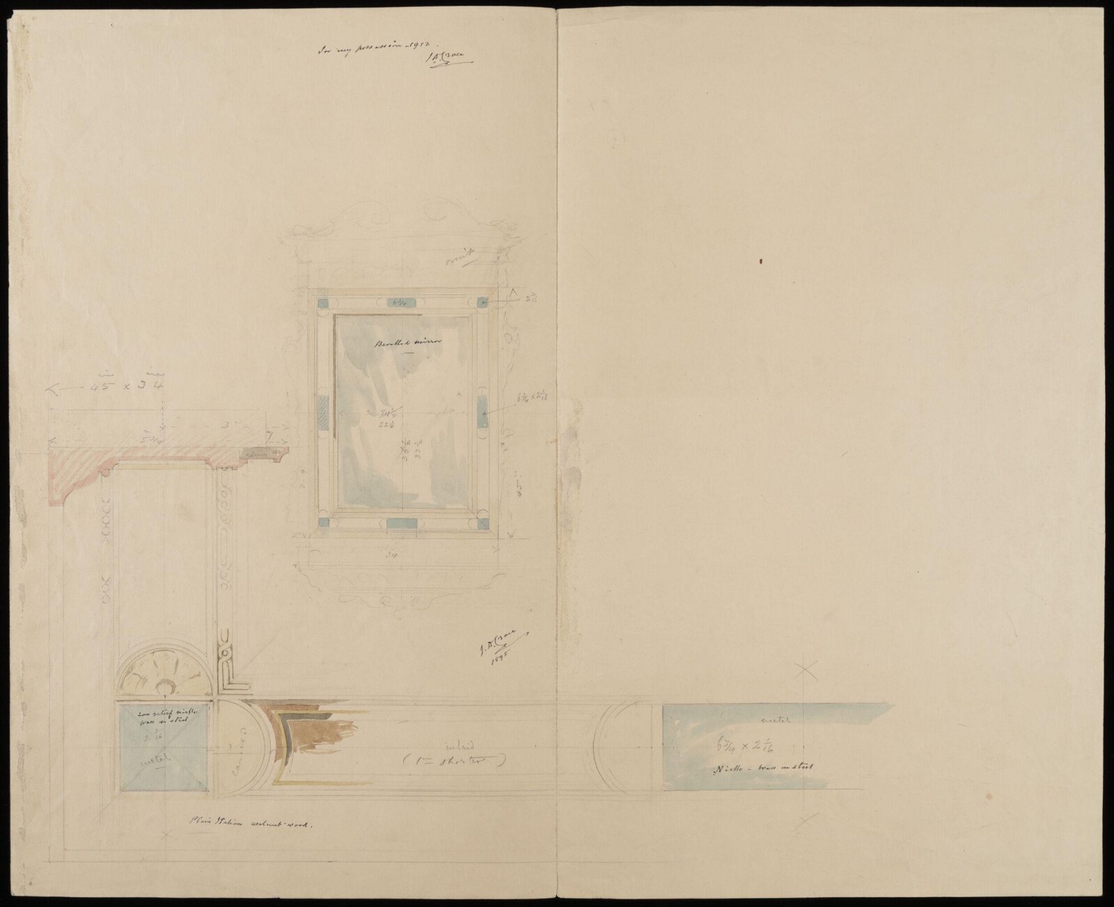 Design for a mirror frame, John Dibblee Crace, 1898