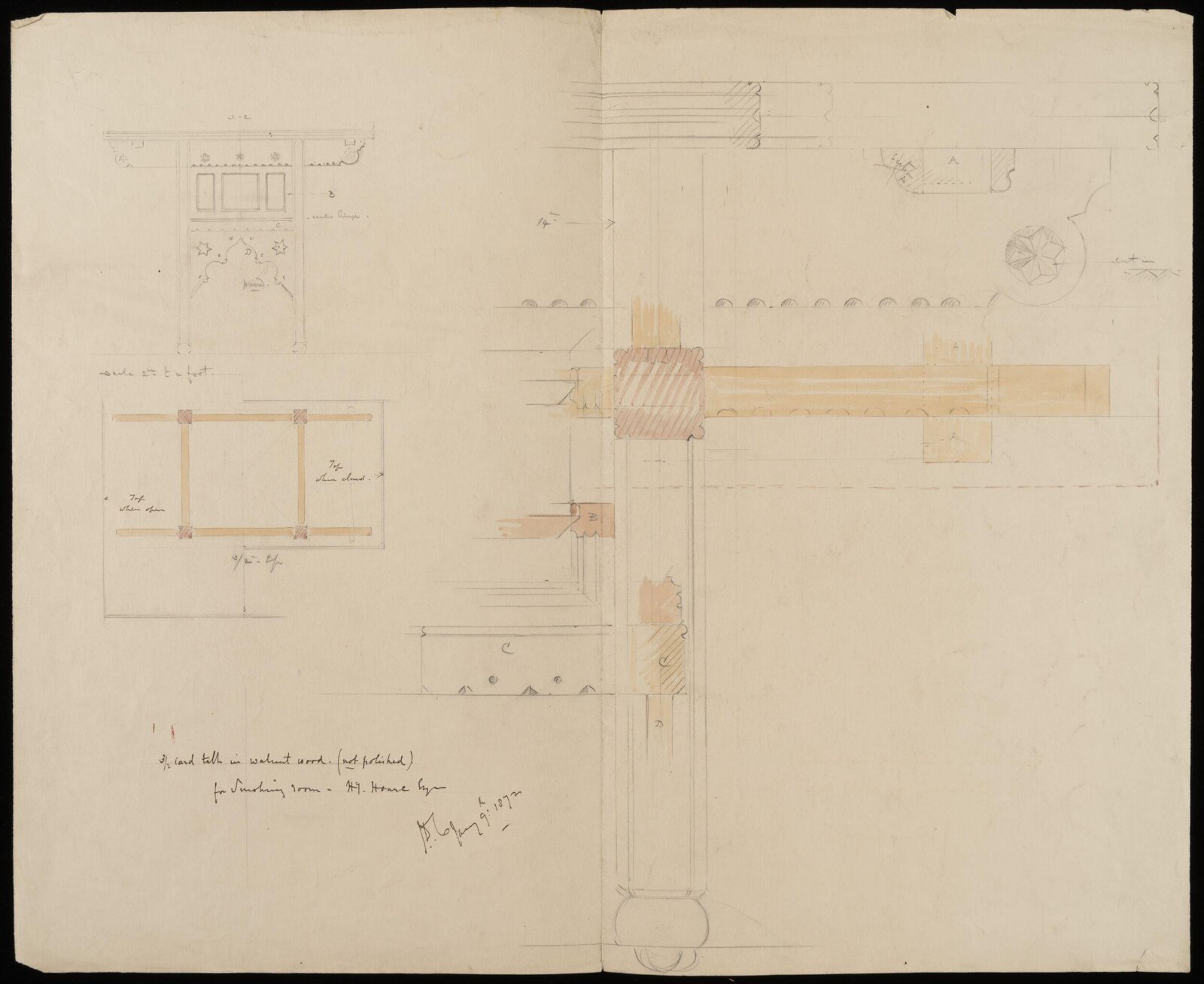 Design for a card table, John Dibblee Crace, 9 January 1872