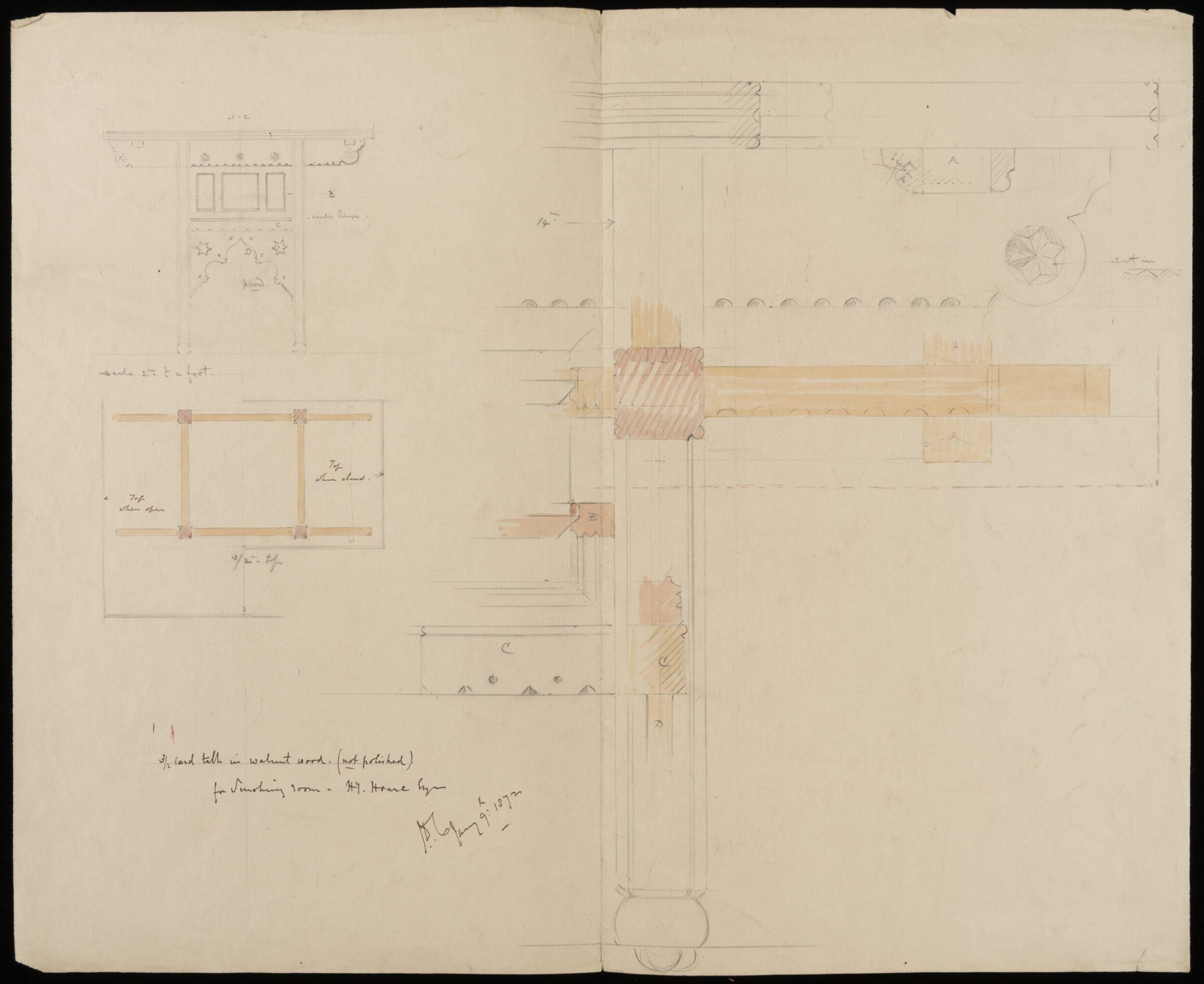 Design for a card table, John Dibblee Crace, 9 January 1872