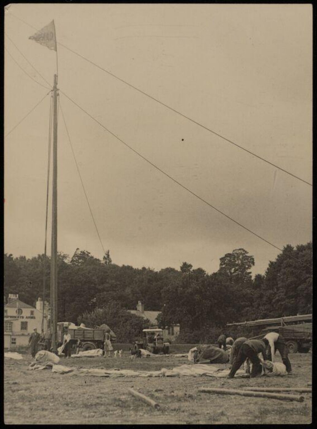 Hinde, John Wilfrid, view of a circus tent being erected