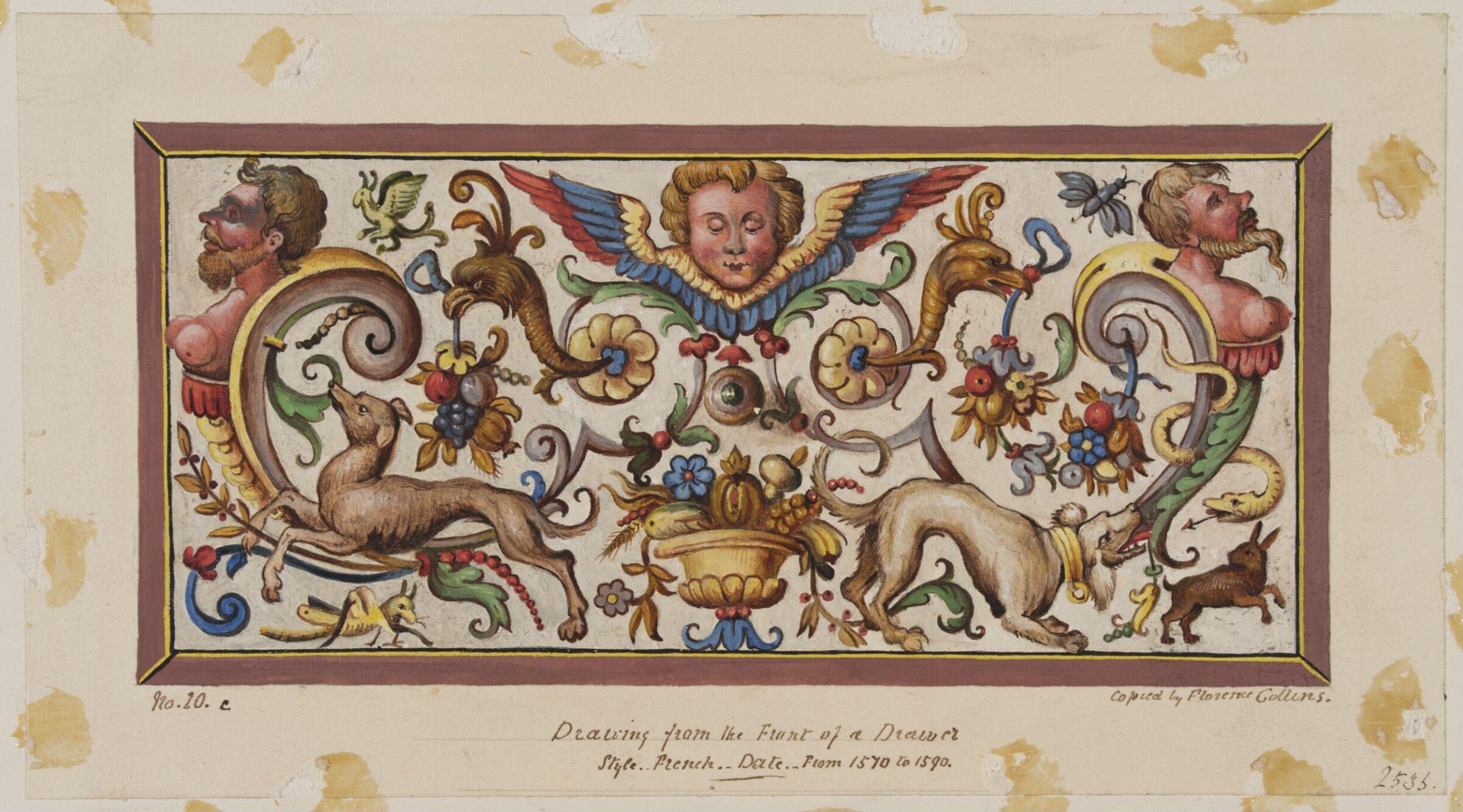 Decoration on the front of a drawer, Florence Collins, mid 19th century