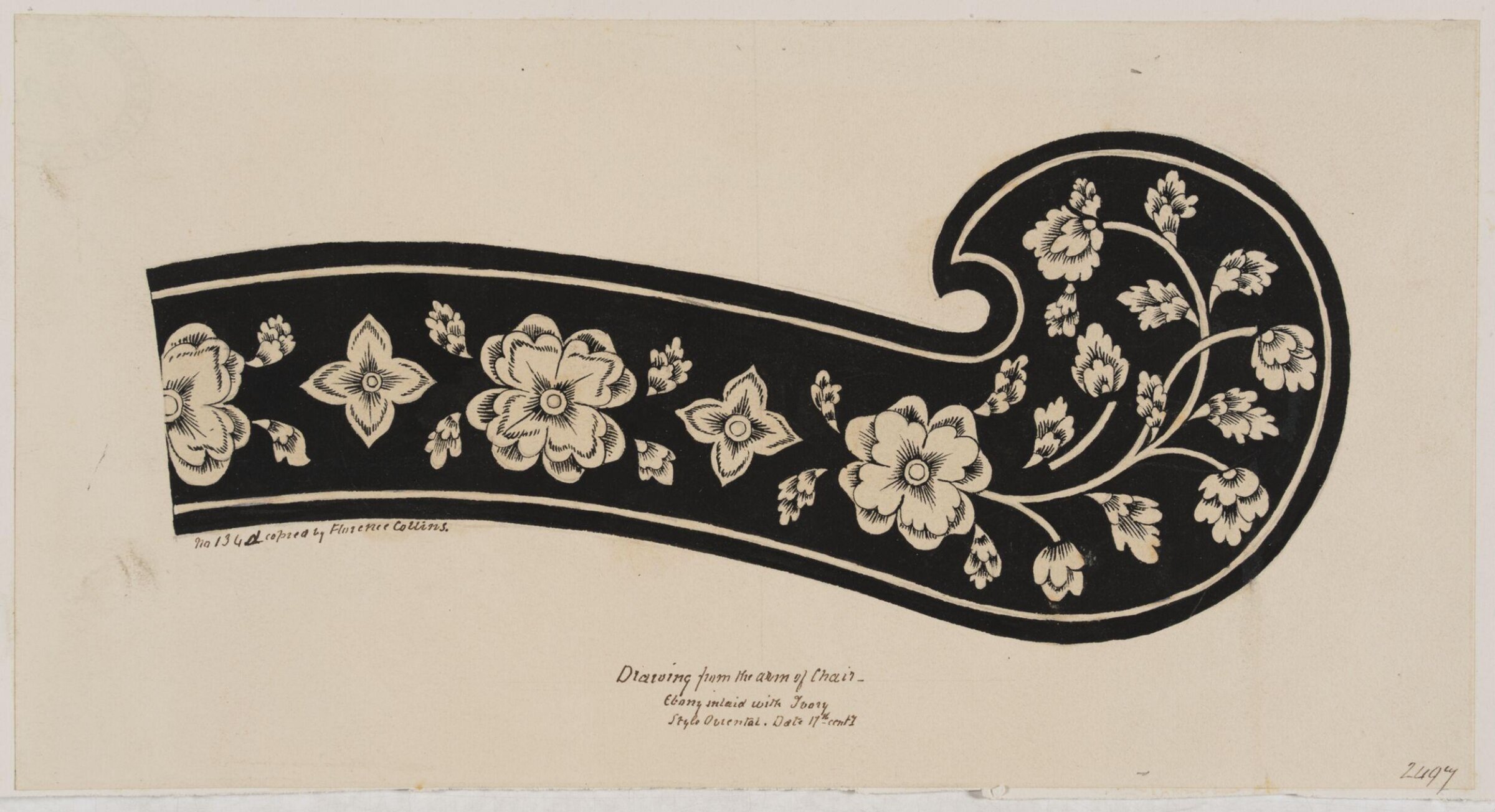 Inlaid ivory in ebony, in a chair, Florence Collins, ca. mid 19th century