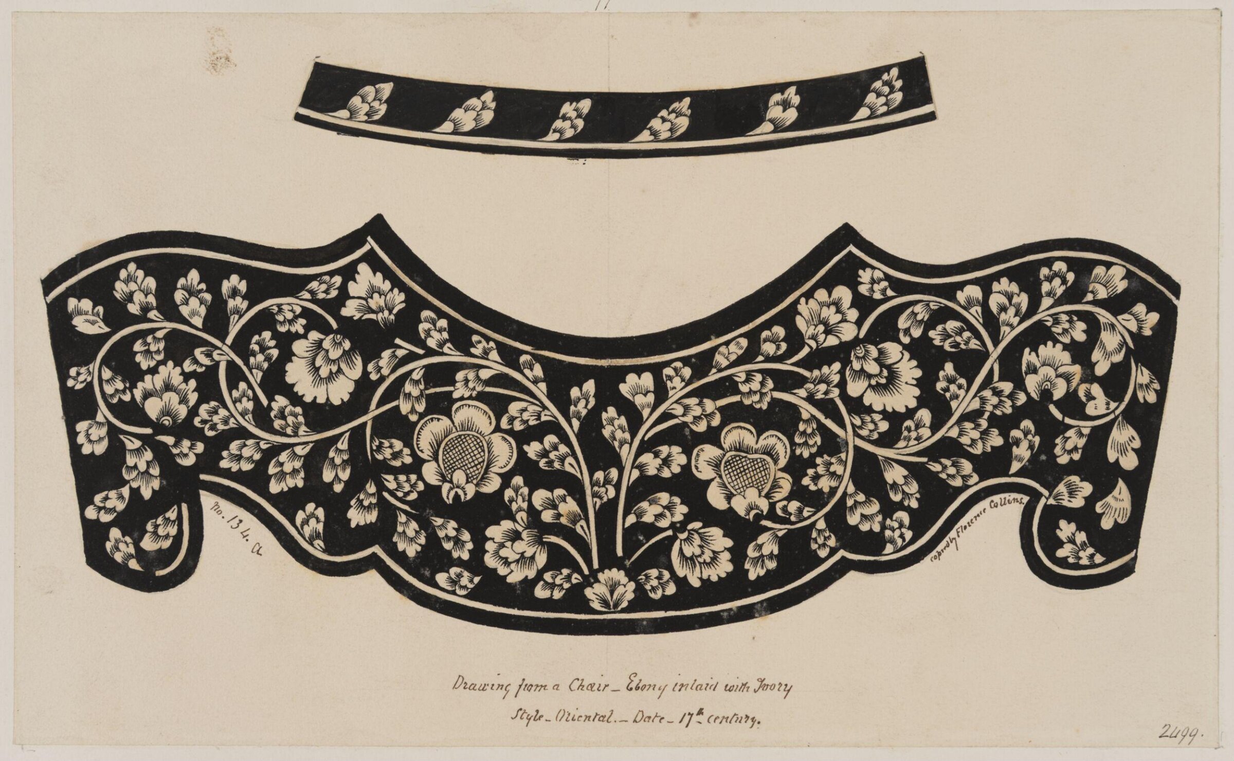 Inlaid ivory in ebony, in a chair, Florence Collins, ca. mid 19th century