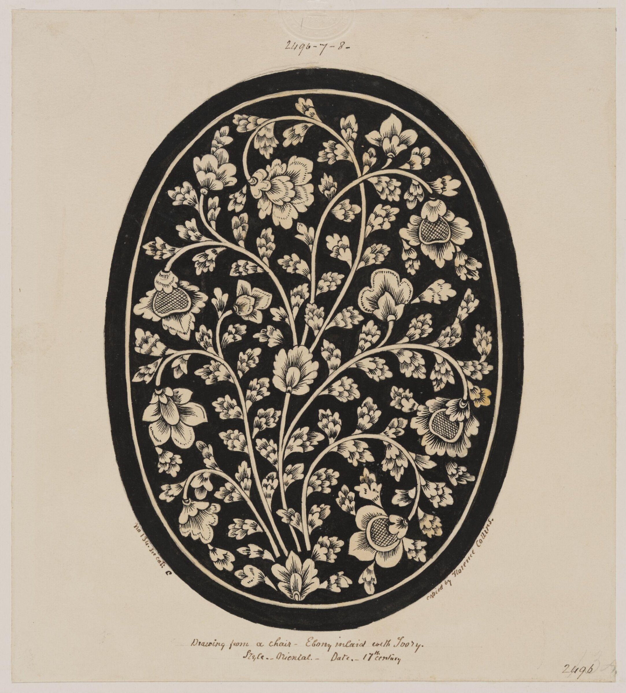 Inlaid ivory in ebony, in a chair, Florence Collins, ca. mid 19th century