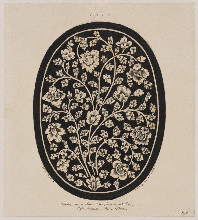Inlaid ivory in ebony, in a chair