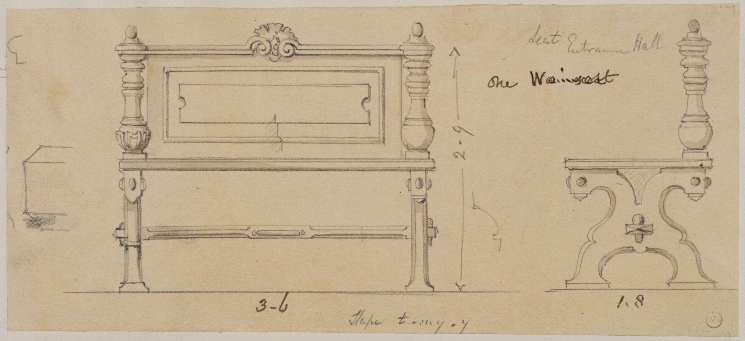 Designs for furniture for Kneller Hall, London, James Crabb, mid 19th century