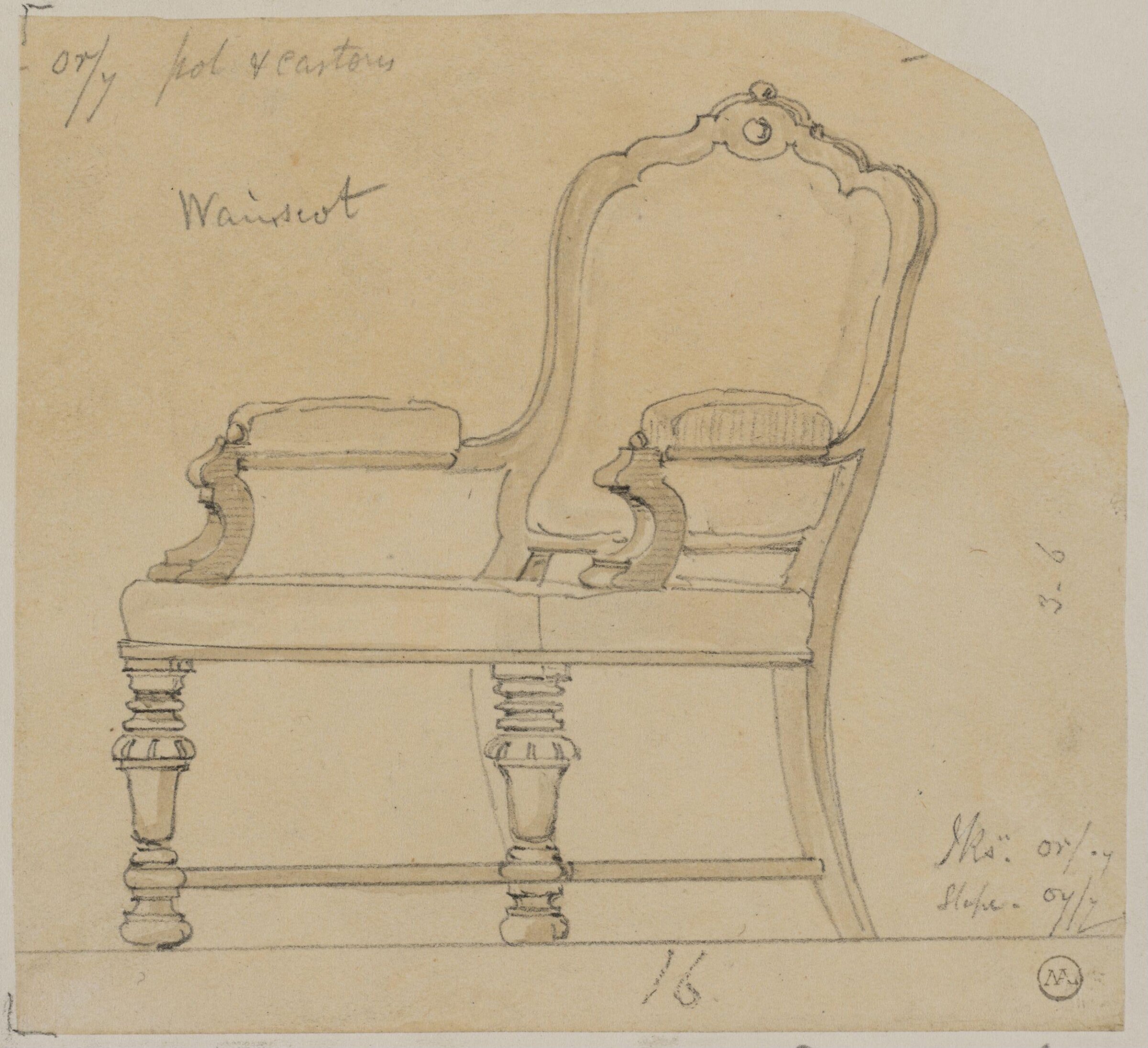Designs for furniture for Kneller Hall, London, James Crabb, mid 19th century