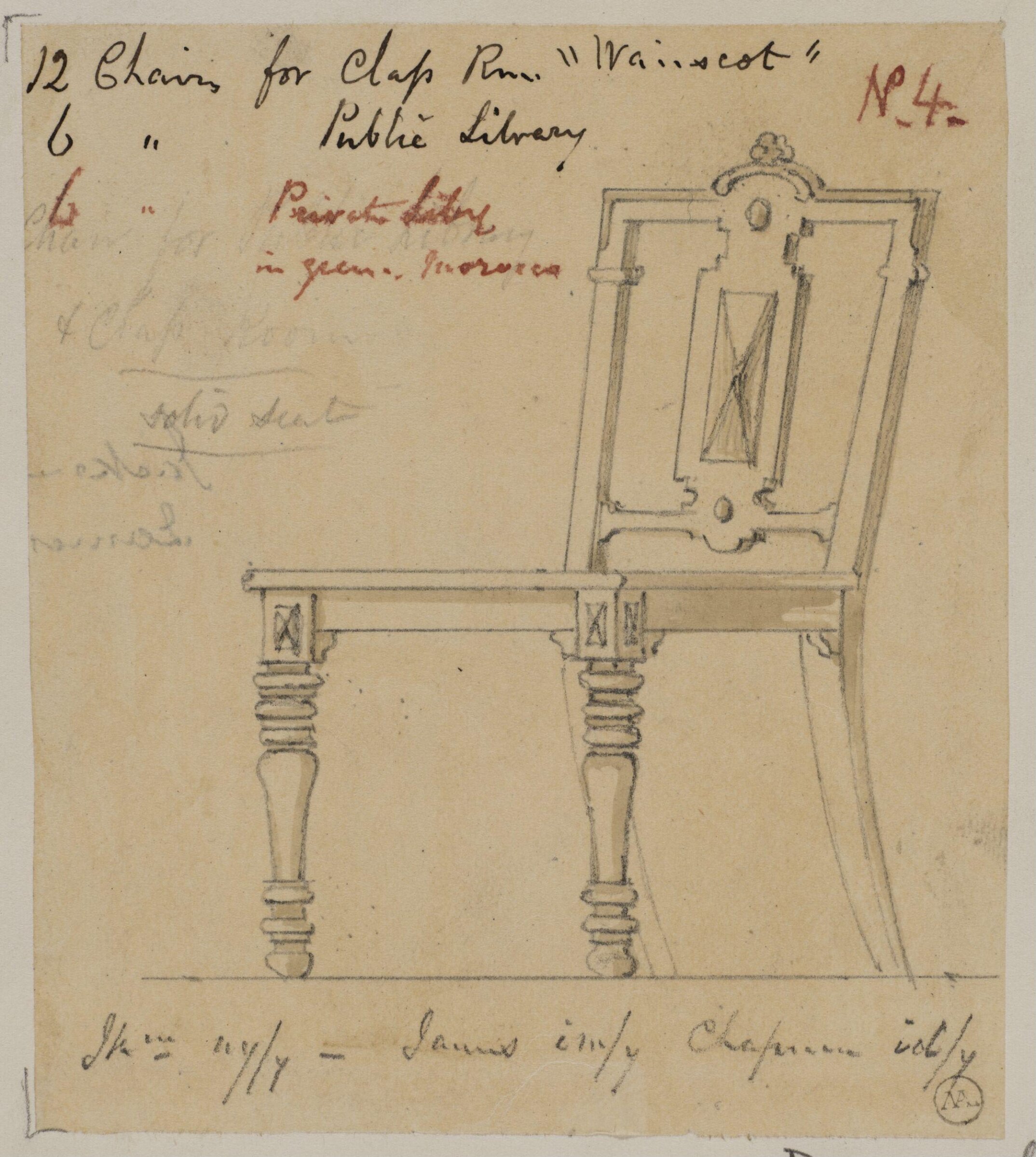 Designs for furniture for Kneller Hall, London, James Crabb, mid 19th century