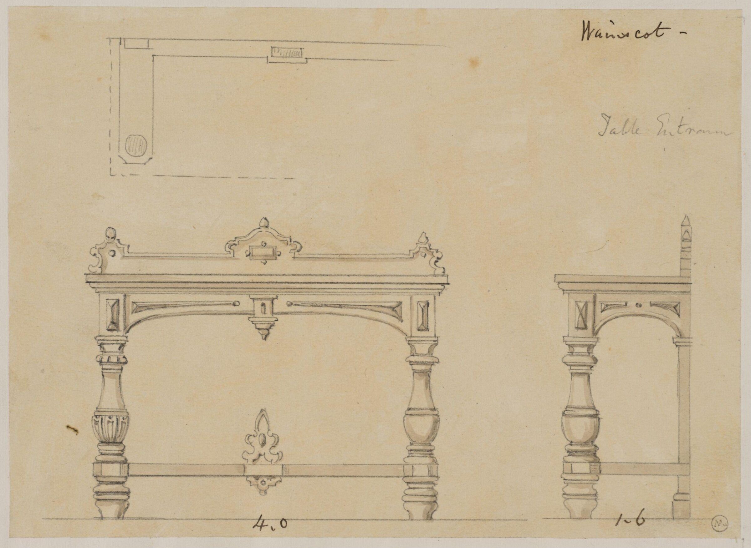 Designs for furniture for Kneller Hall, London, James Crabb, mid 19th century