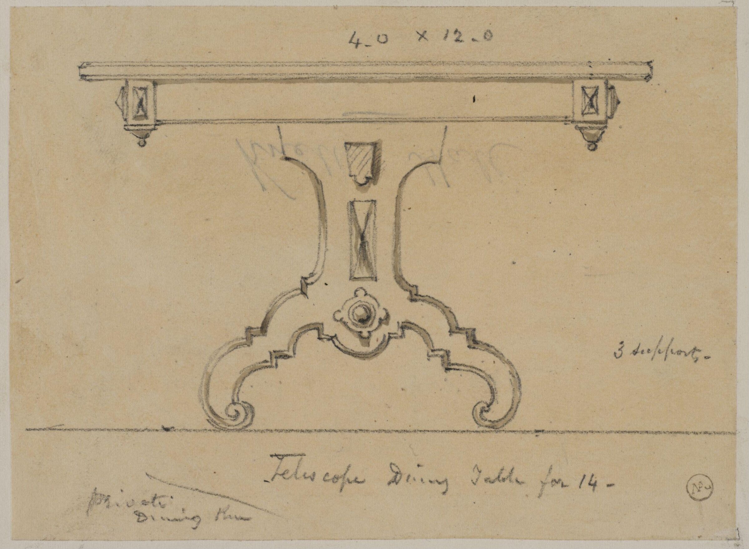 Designs for furniture for Kneller Hall, London, James Crabb, mid 19th century
