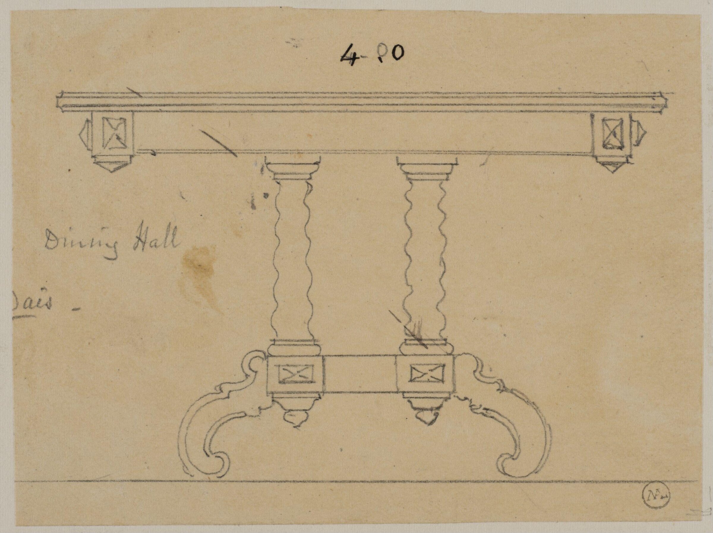 Designs for furniture for Kneller Hall, London, James Crabb, mid 19th century
