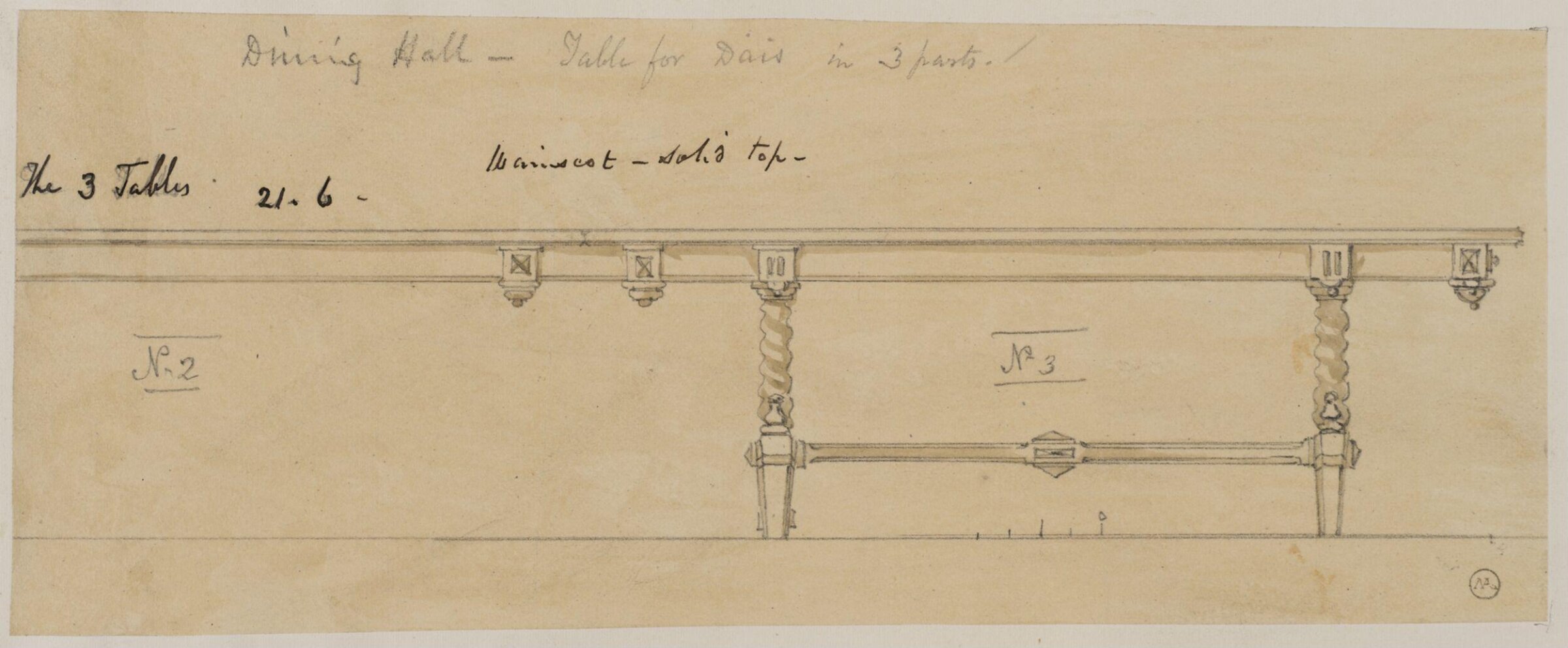 Designs for furniture for Kneller Hall, London, James Crabb, mid 19th century