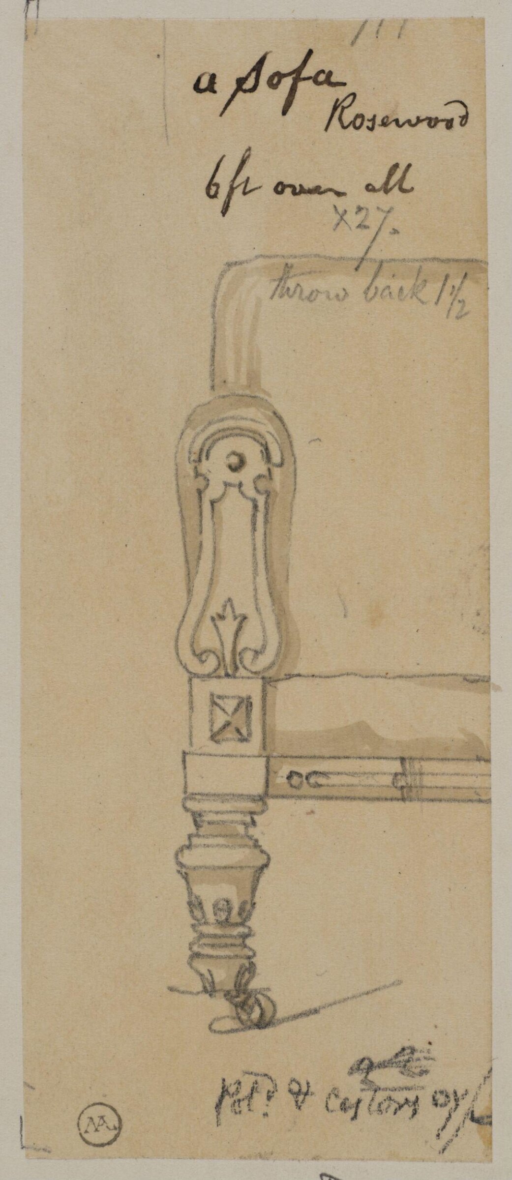 Designs for furniture for Kneller Hall, London, James Crabb, mid 19th century