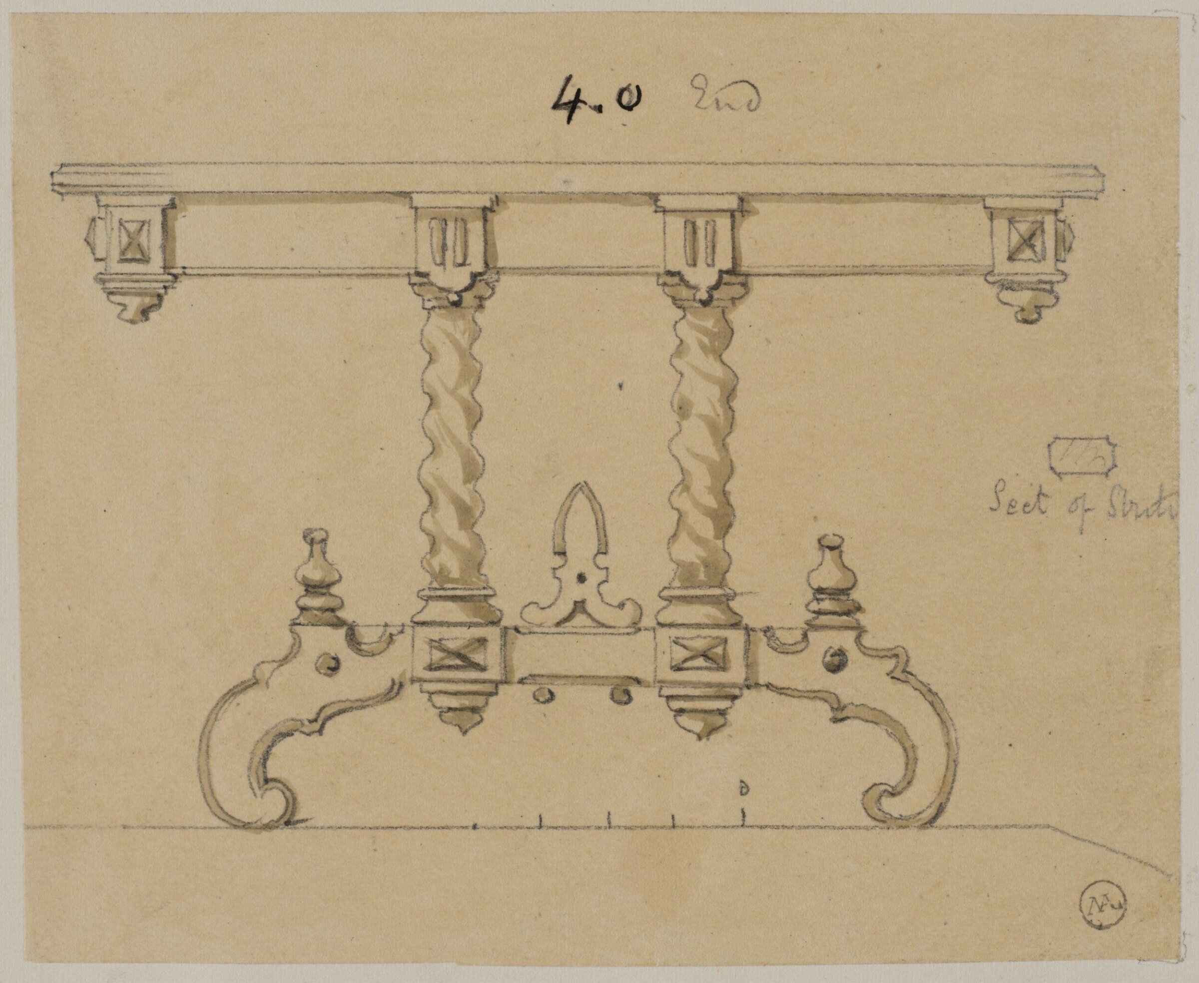 Designs for furniture for Kneller Hall, London, James Crabb, mid 19th century