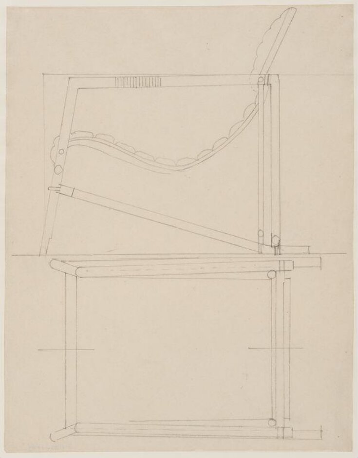 Design for Transat Chair, 1927. Side elevation and plan, scale 1:5. top image