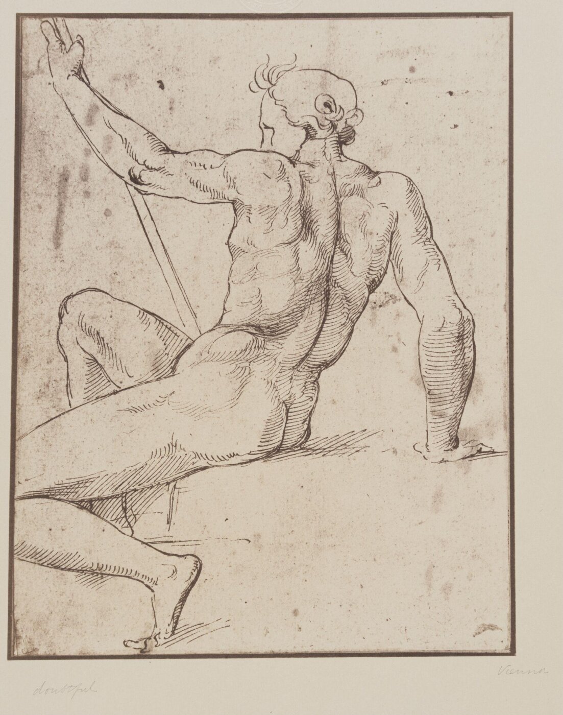 Fratelli Alinari, Study of nude male figure, side view, in pen