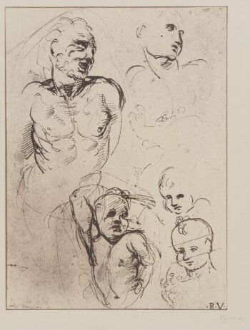 Five studies of heads in pen