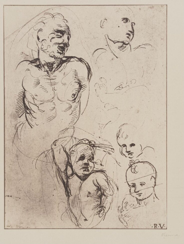 Five studies of heads in pen image