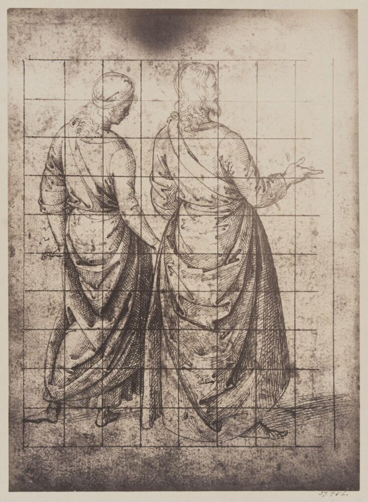 Study of two draped men from the back image