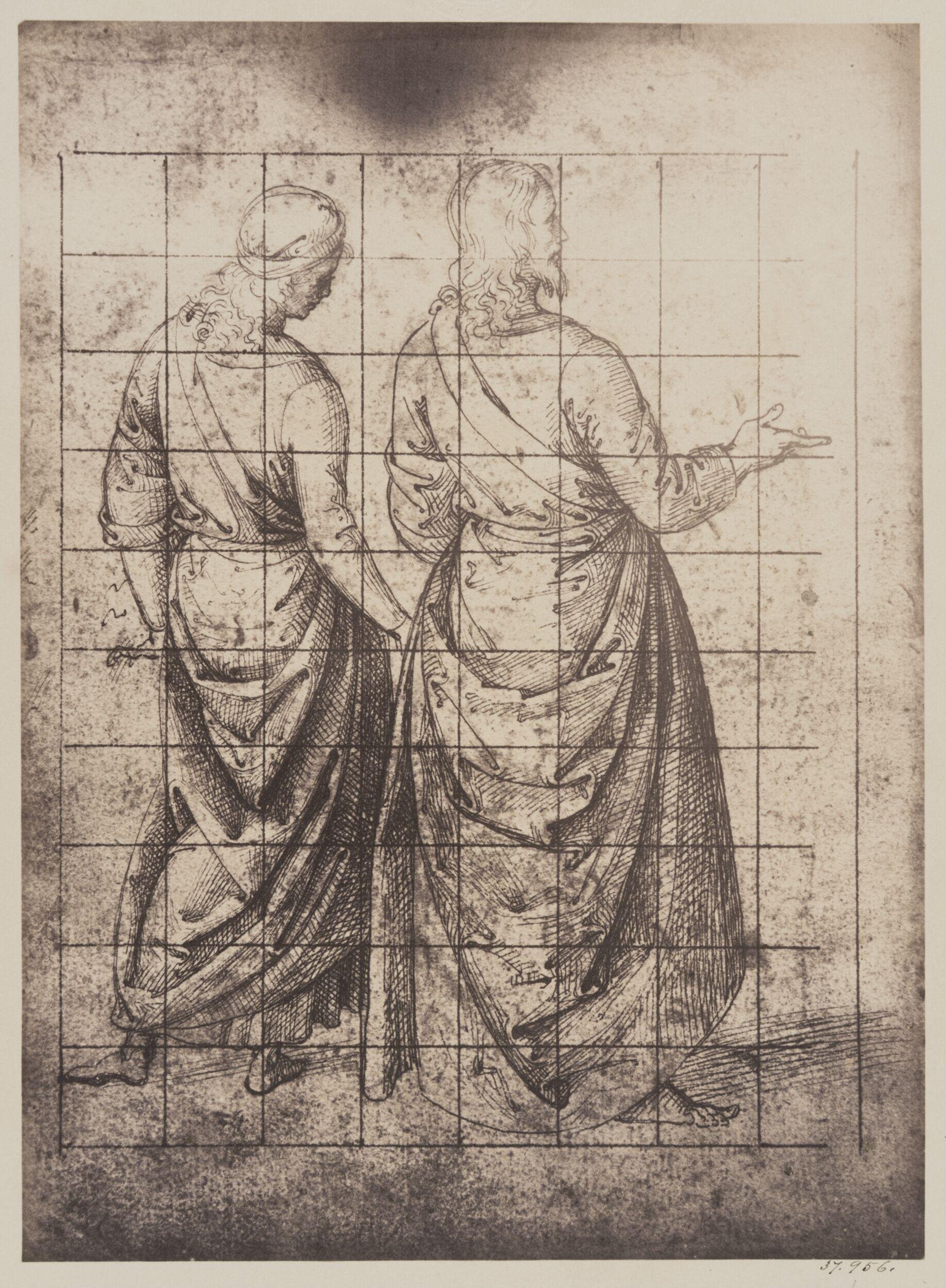 Study of two draped men from the back