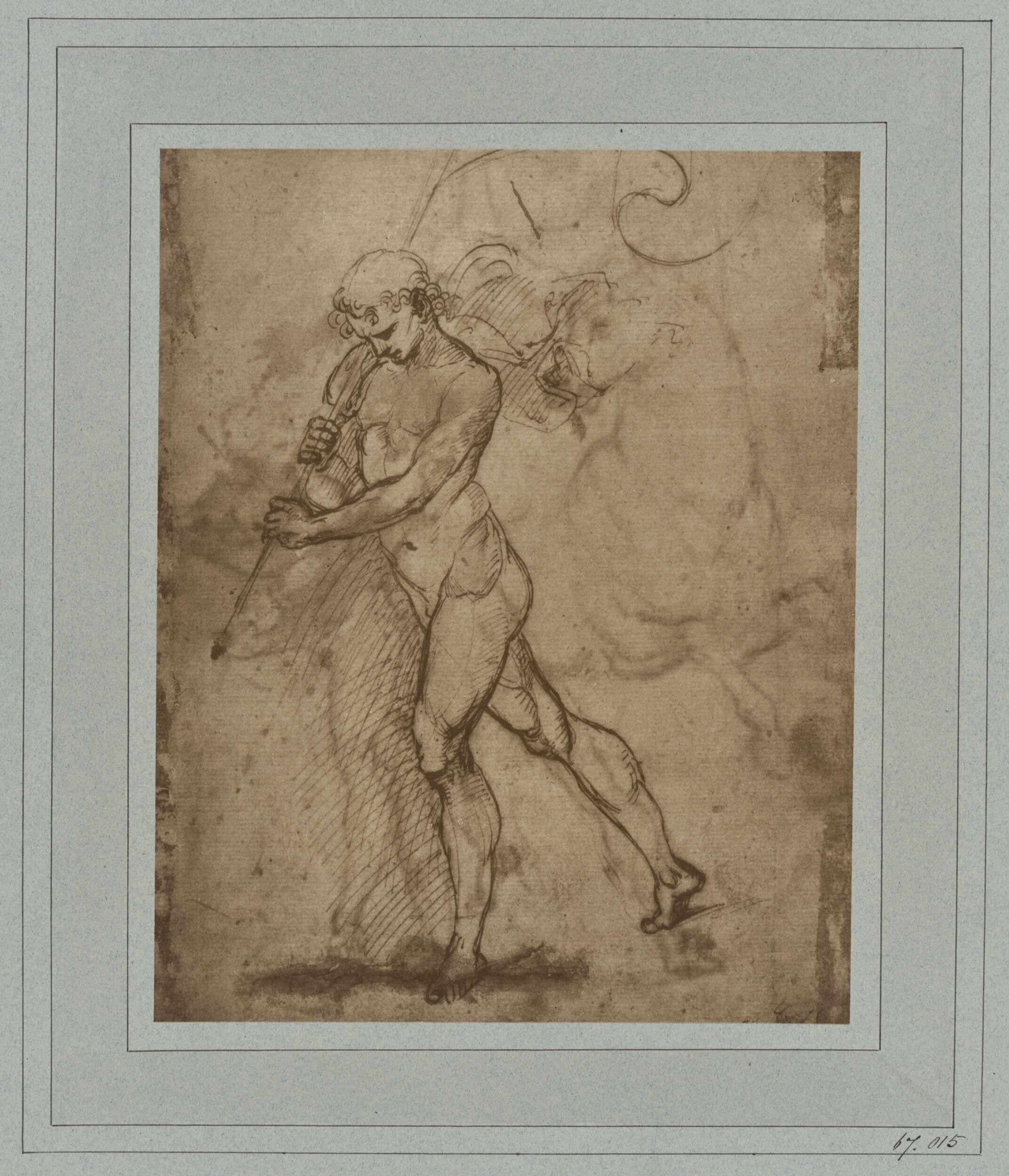 Study of a male figure carrying a flag