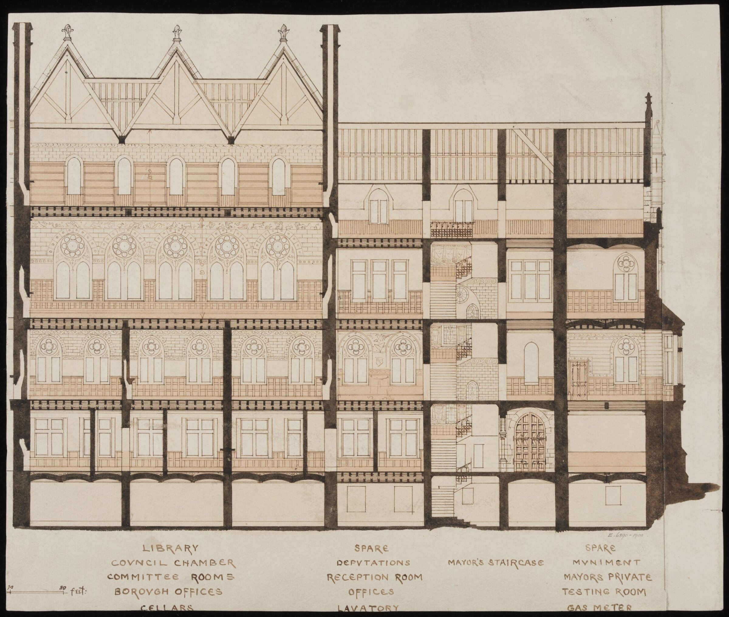 Architectural cross of Northampton Town Hall (also known as Northampton Guildhall), Эдвард Уильям Годвин, ок. 1860-х